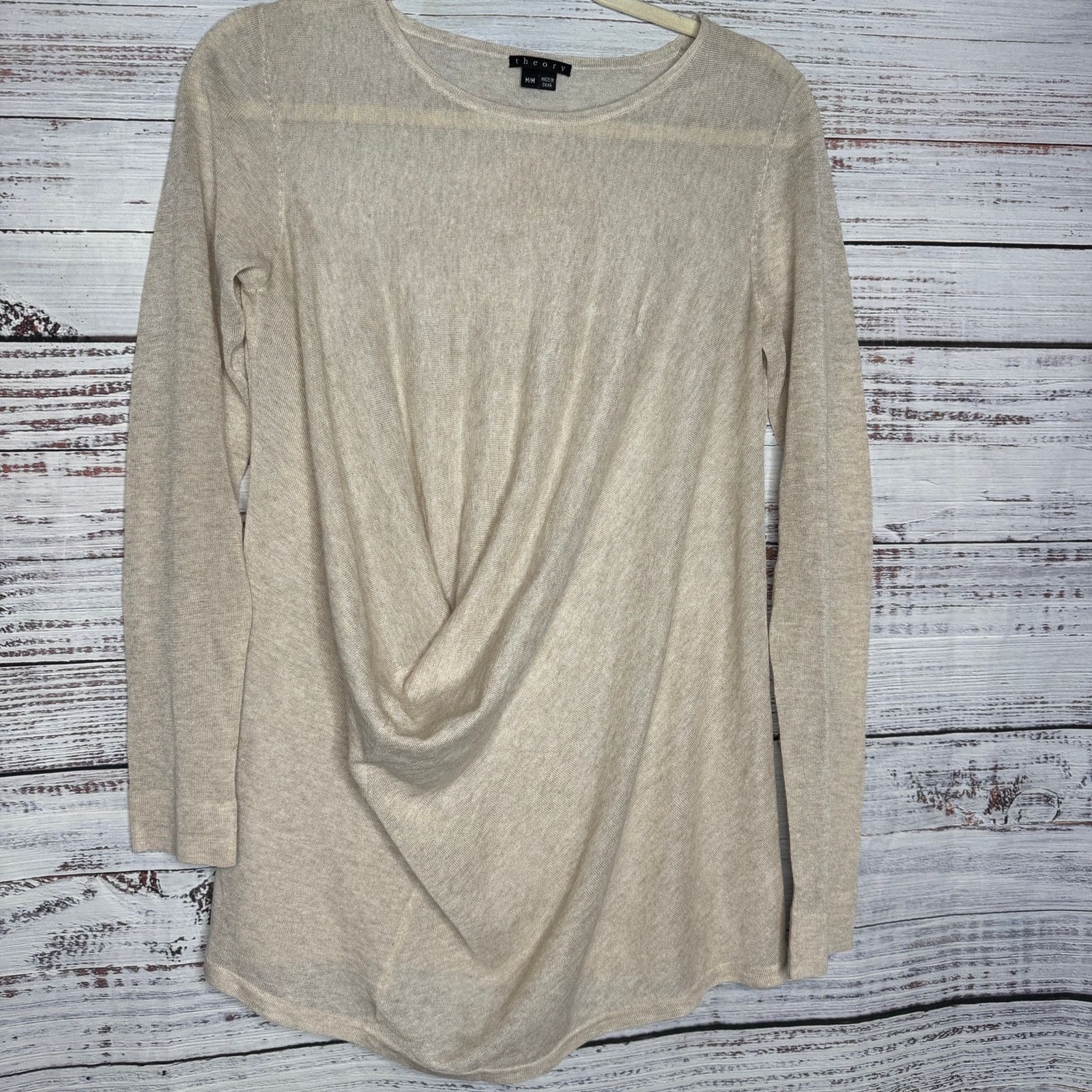 Theory Theory Beige Draped Front Long Sleeve Knit Top Lightweight M Size M / US 6-8 / IT 42-44 - 1 Thumbnail