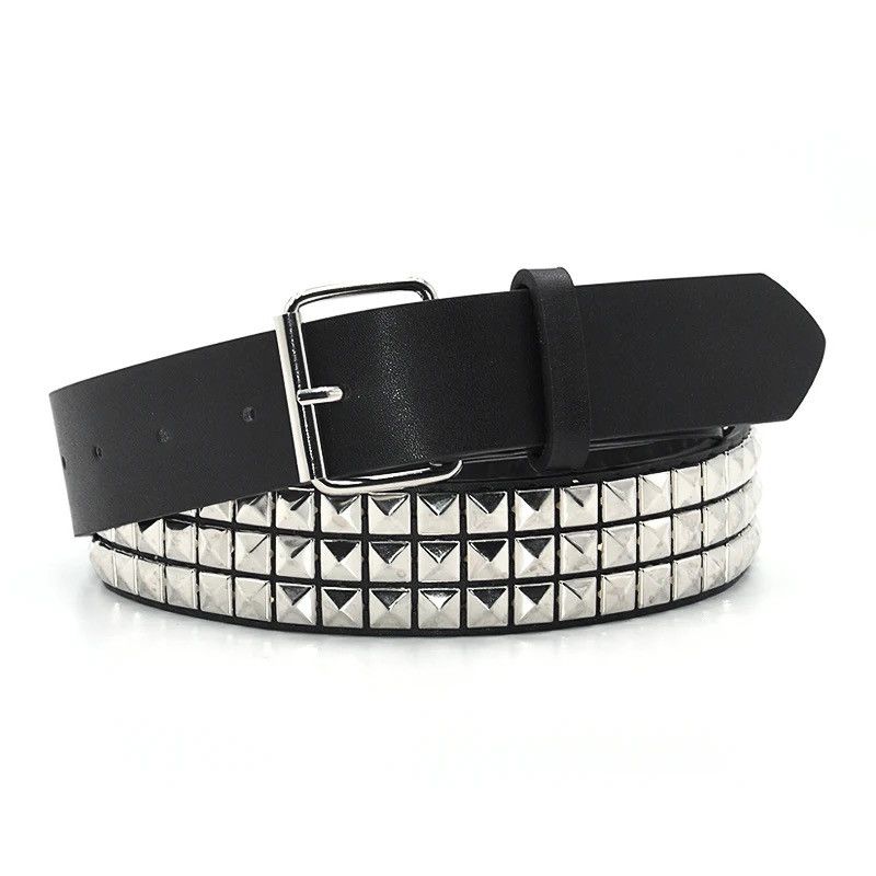image of Leather Pyramid Rivet Belt in Black, Men's