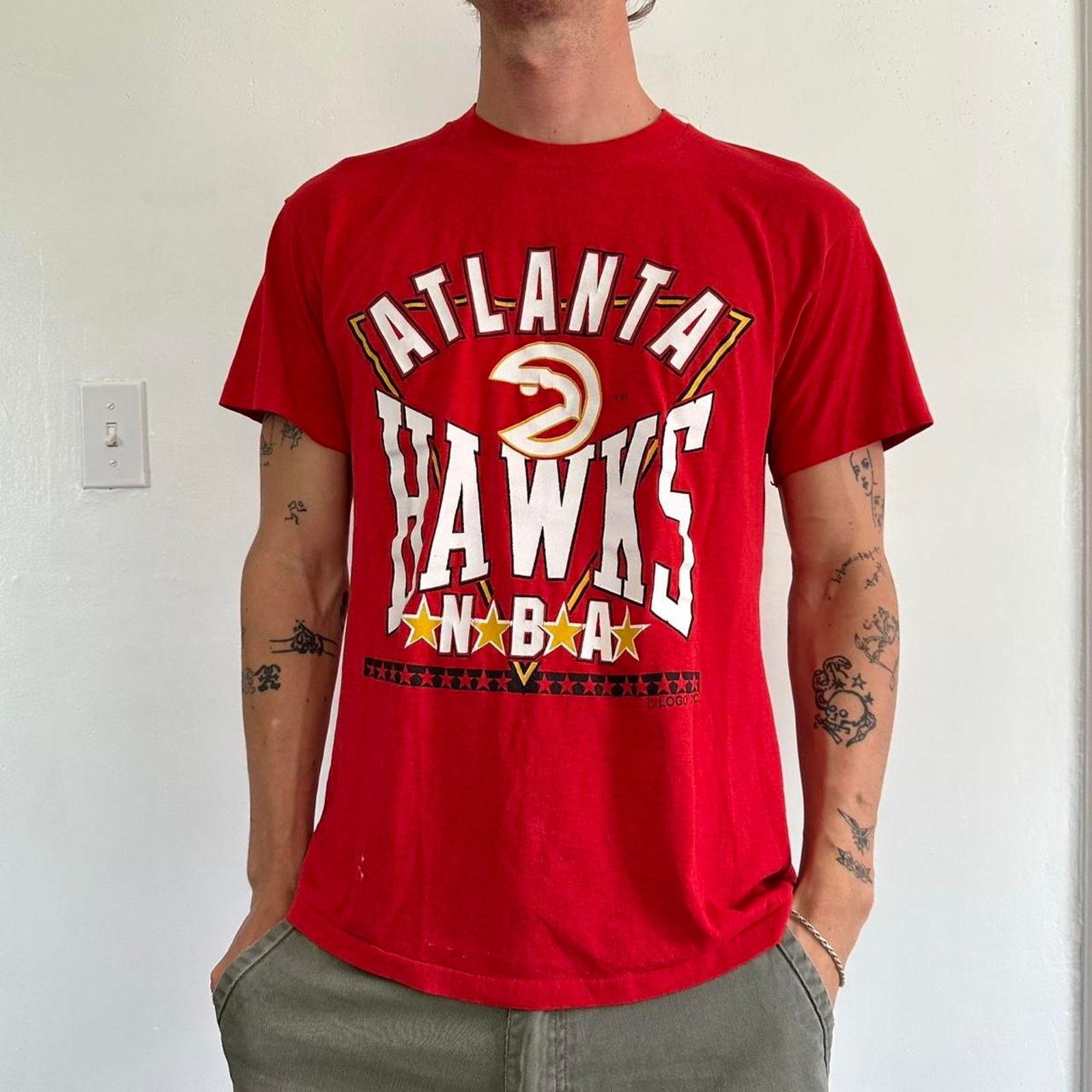 Logo 7 × NBA × Vintage Vintage 80s Logo 7 NBA Atlanta Hawks Basketball Tee Shirt Size US L / EU 52-54 / 3 - 3 Thumbnail
