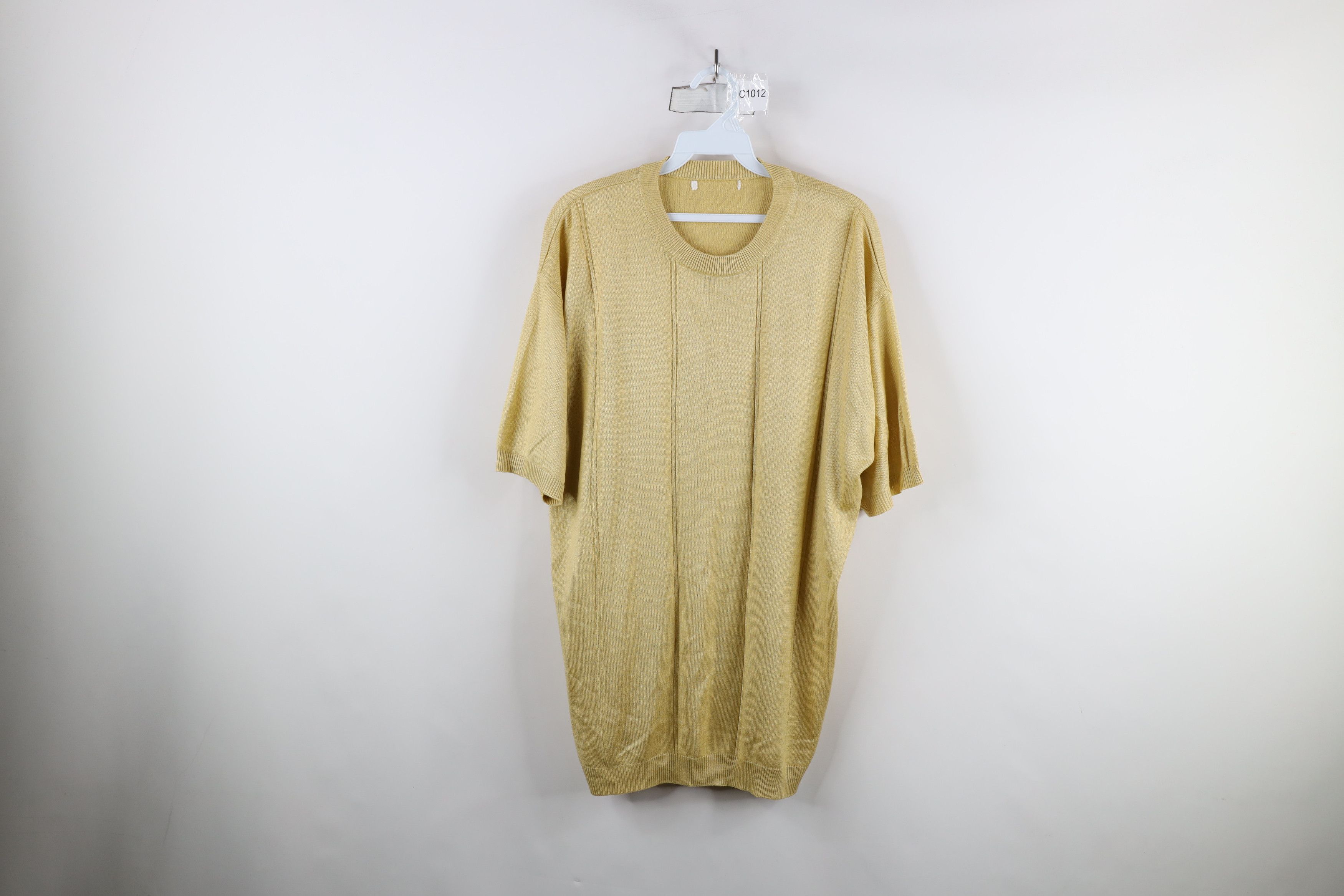Vintage Vintage 90s Streetwear Knit Short Sleeve Sweater Gold Size US L / EU 52-54 / 3 - 1 Thumbnail