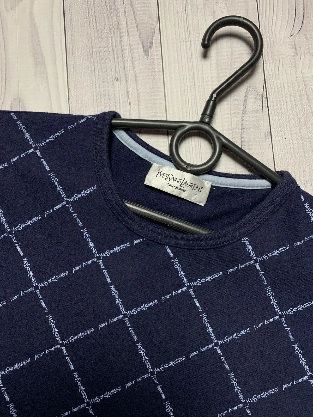 Yves Saint Laurent Vintage Yves Saint Laurent monogram tee T-shirt navy plaid Size US M / EU 48-50 / 2 - 2 Thumbnail
