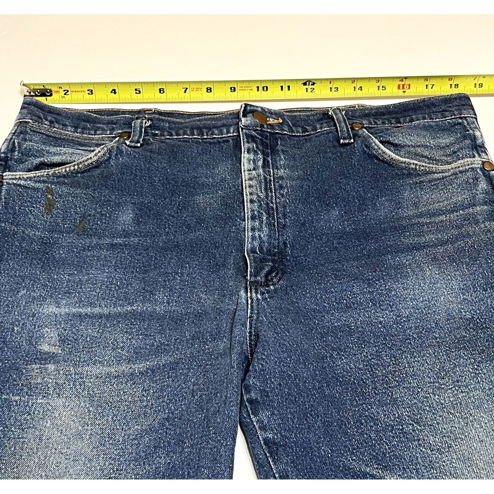 Wrangler Wrangler Cowboy Cut Slim Fit Jeans 37x30 Blue Denim 937STR Distressed 5-Pocket Mens Jeans Size US 37 - 3 Thumbnail