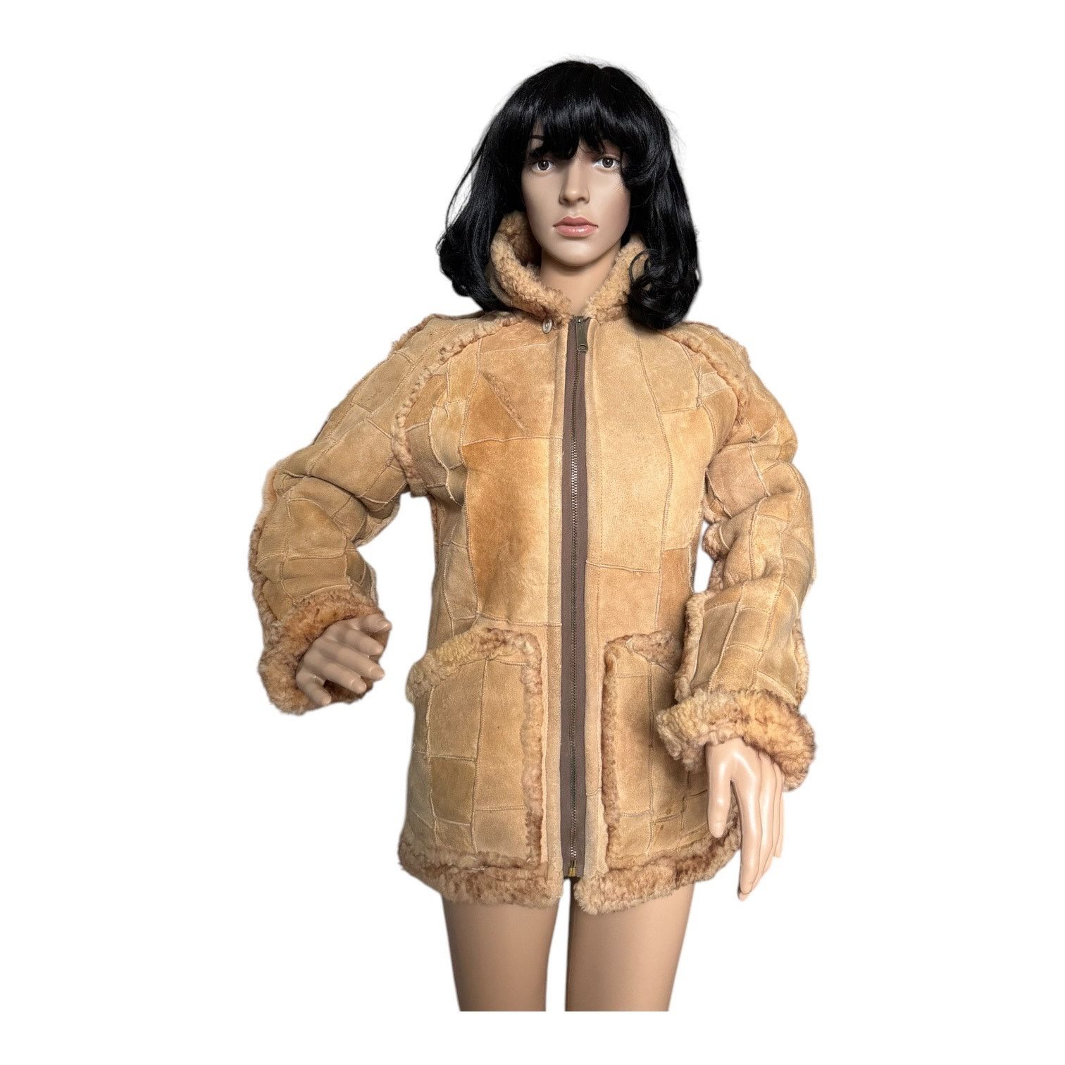 Vintage 70s Unbranded Patchwork Shearling Hooded Reversable Coat S Size S / US 4 / IT 40 - 16 Thumbnail
