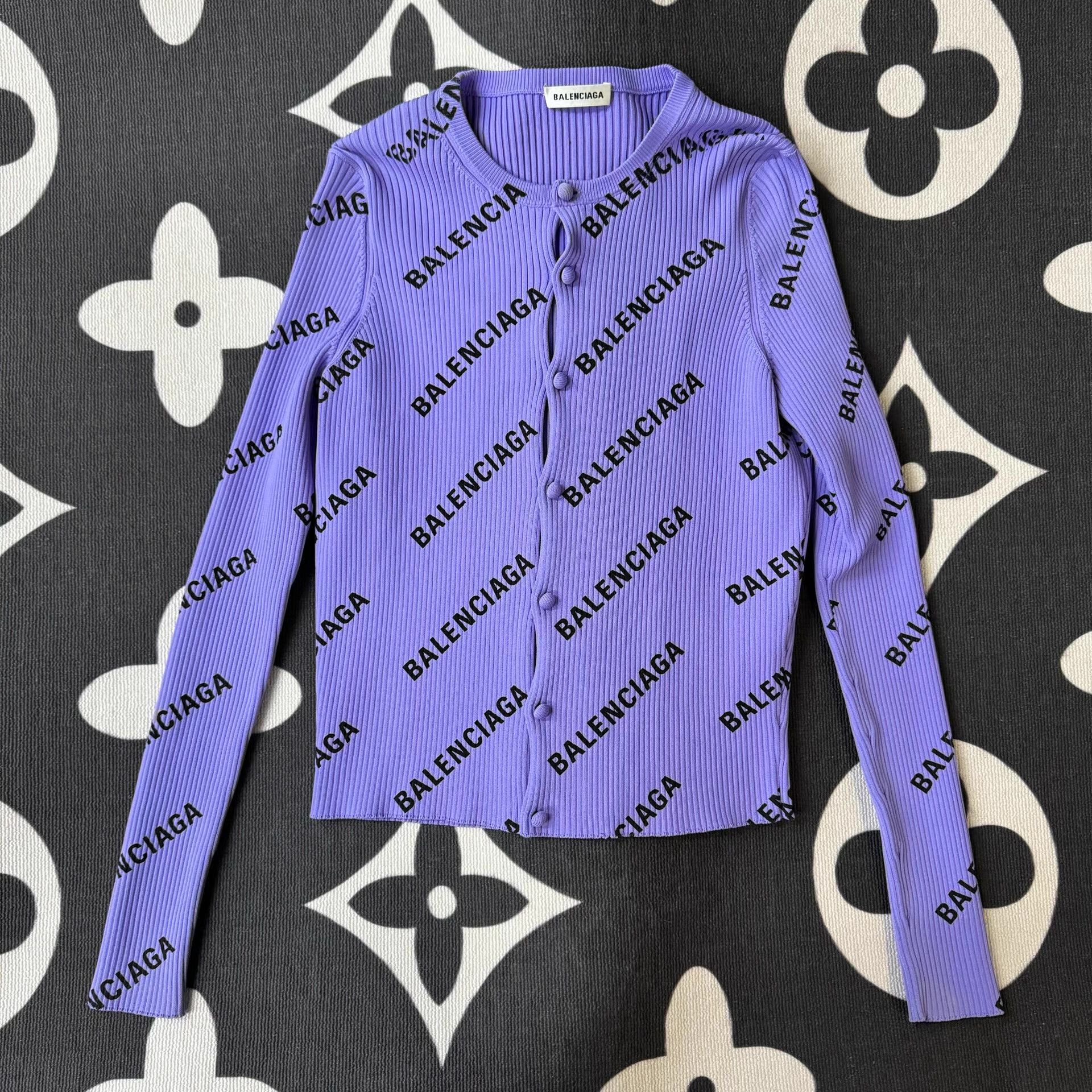 Balenciaga Balenciaga Purple All-Over Print Cardigan Q10 Size US S / EU 44-46 / 1 - 1 Thumbnail