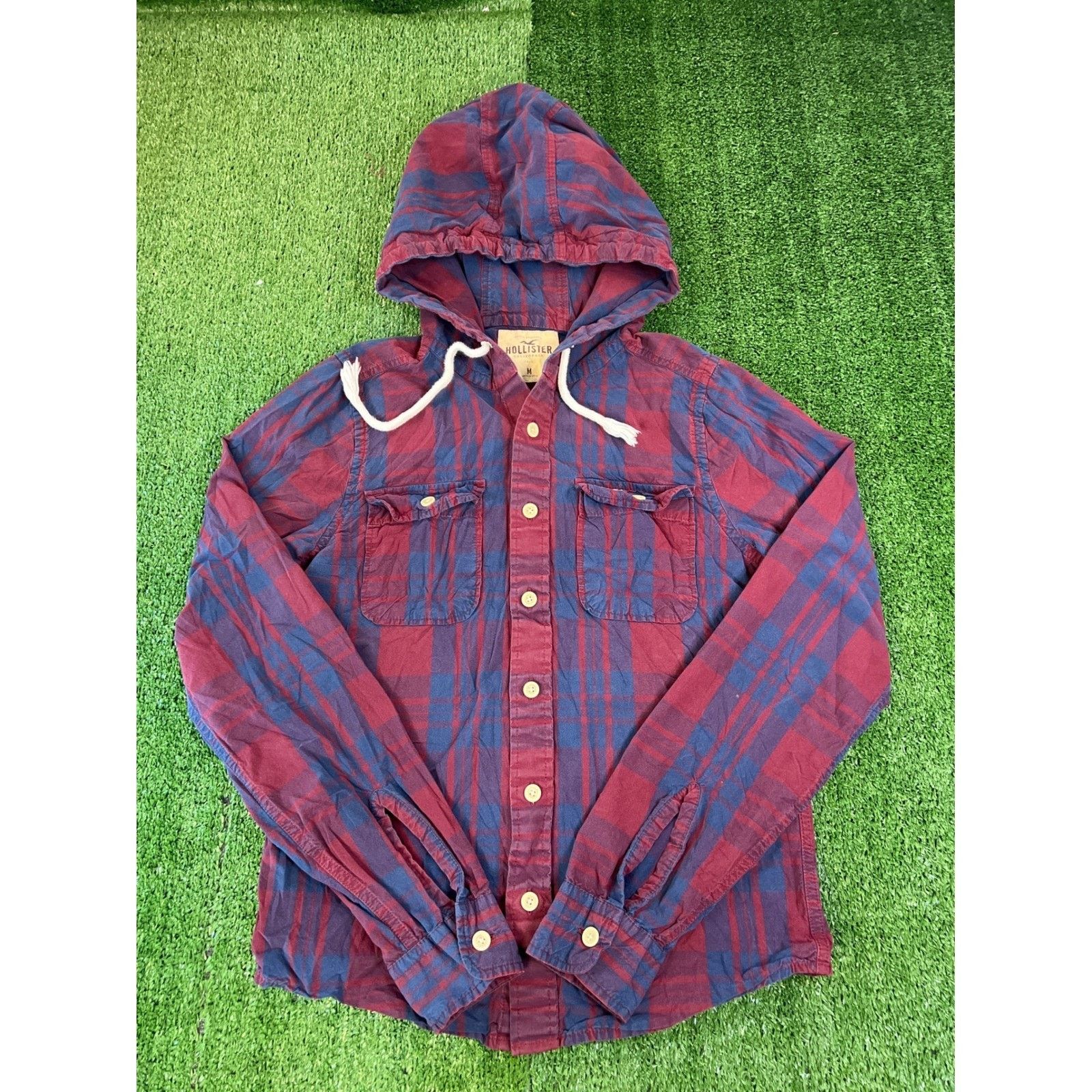 Hollister Hollister Mens Red Blue Plaid Hooded Flannel Shirt Y2K MD Size US M / EU 48-50 / 2 - 1 Thumbnail