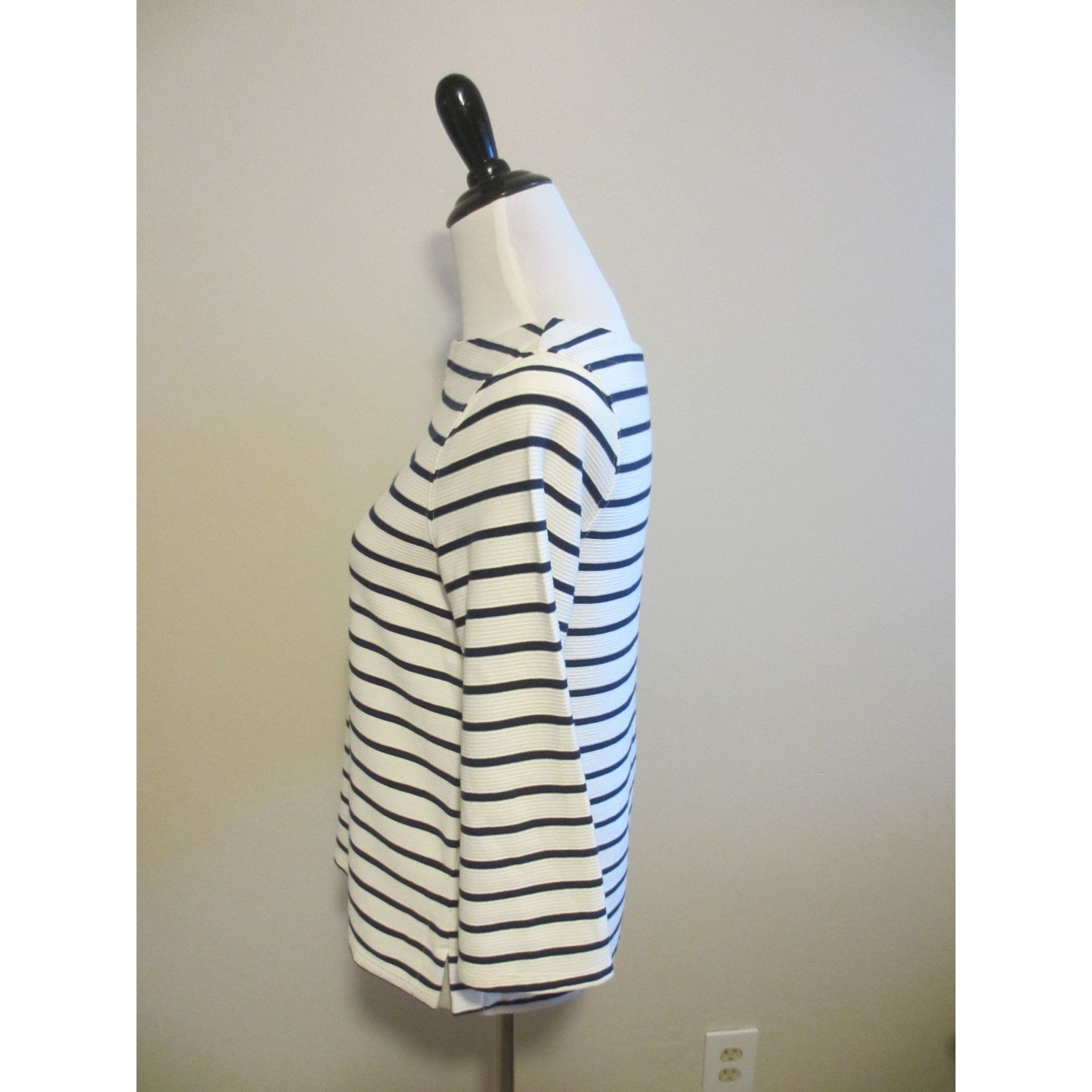 Old Navy Striped Old Navy Womens Cream & Navy 3/4 Sleeve Boatneck Top Size S / US 4 / IT 40 - 4 Thumbnail