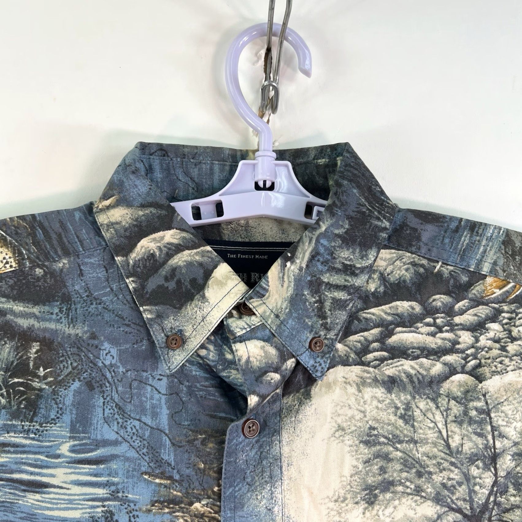 Vintage North River Shirt Men’s M Blue AOP Short Sleeve Graphic Print Fisherman Casual Button-Up 90s Theme Mens Size US M / EU 48-50 / 2 - 4 Thumbnail