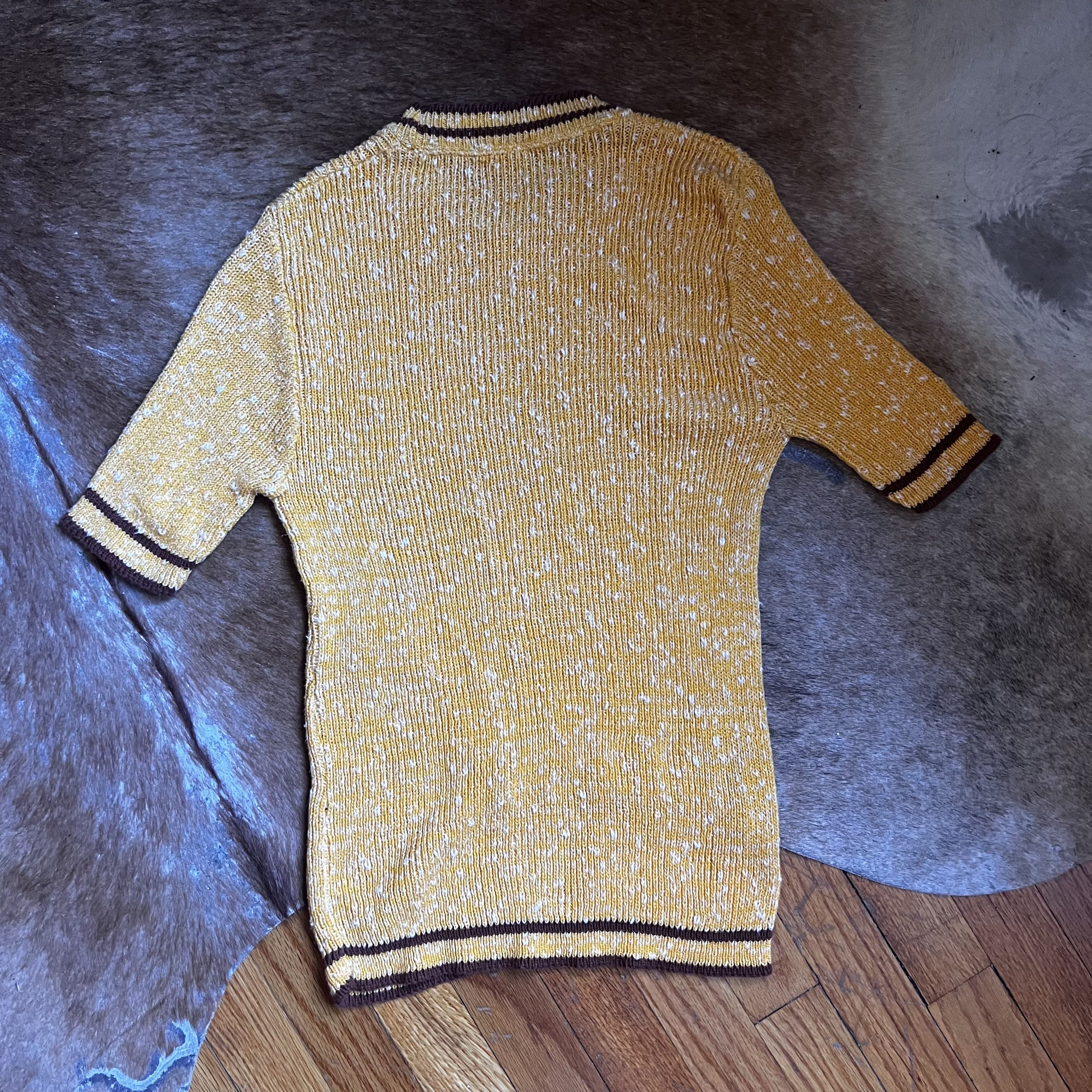 Vintage Vintage 70s Yellow Knit Shirt Size US L / EU 52-54 / 3 - 2 Thumbnail