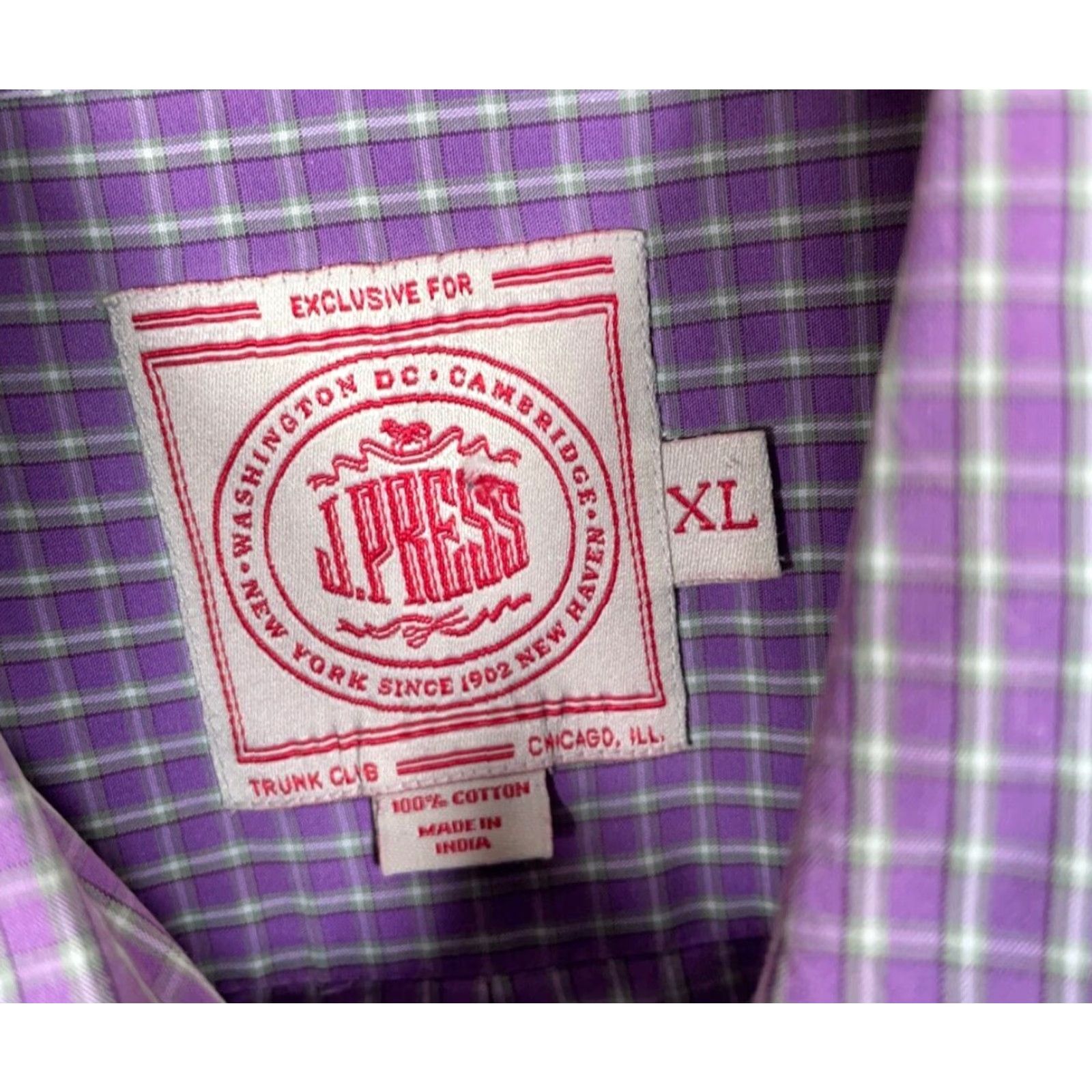 Vintage J. Press Check Pattern Button-Up Shirt Adult XL Purple Gray Slim Fit 90s Mens Size US XL / EU 56 / 4 - 4 Thumbnail