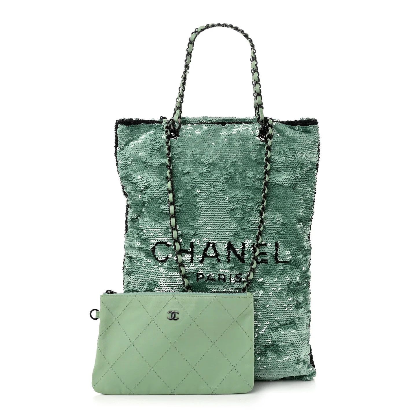 Chanel os11x0126 Size: OS / Sequin Logo Shopping Tote Bag In Green Size ONE SIZE - 7 Thumbnail