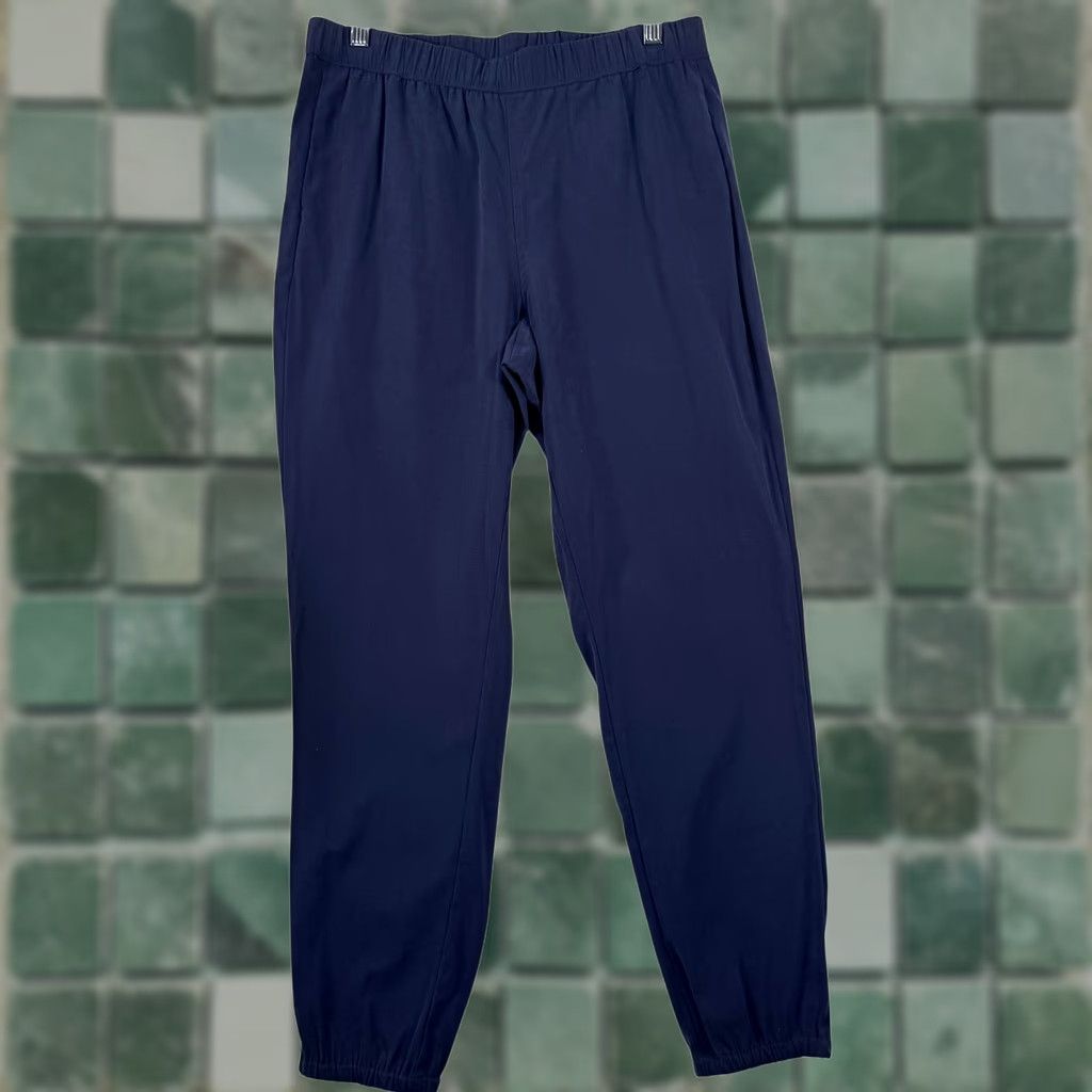 Vintage Belle Jogger Pants Navy Blue Elastic Waist Pull On 8 Women Casual Travel Relaxed Fit Pockets Front Flat Front Inseam 27in Size 30" / US 8 / IT 44 - 1 Thumbnail