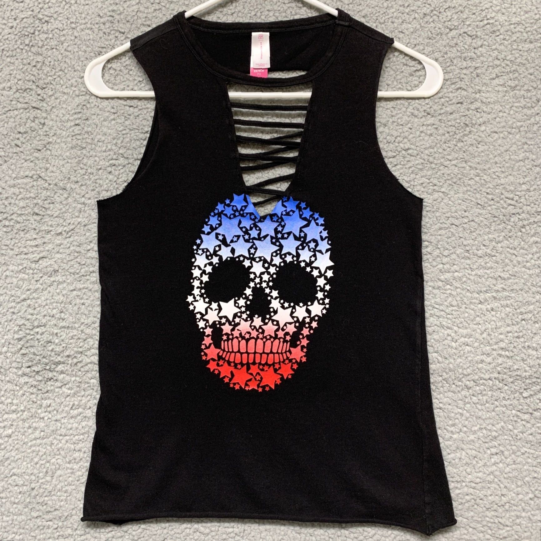 Vintage No Boundaries Skull Red White Blue Black Sleeveless Shredded Graphic Tank Top XS Grey? Size XS / US 0-2 / IT 36-38 - 2 Thumbnail
