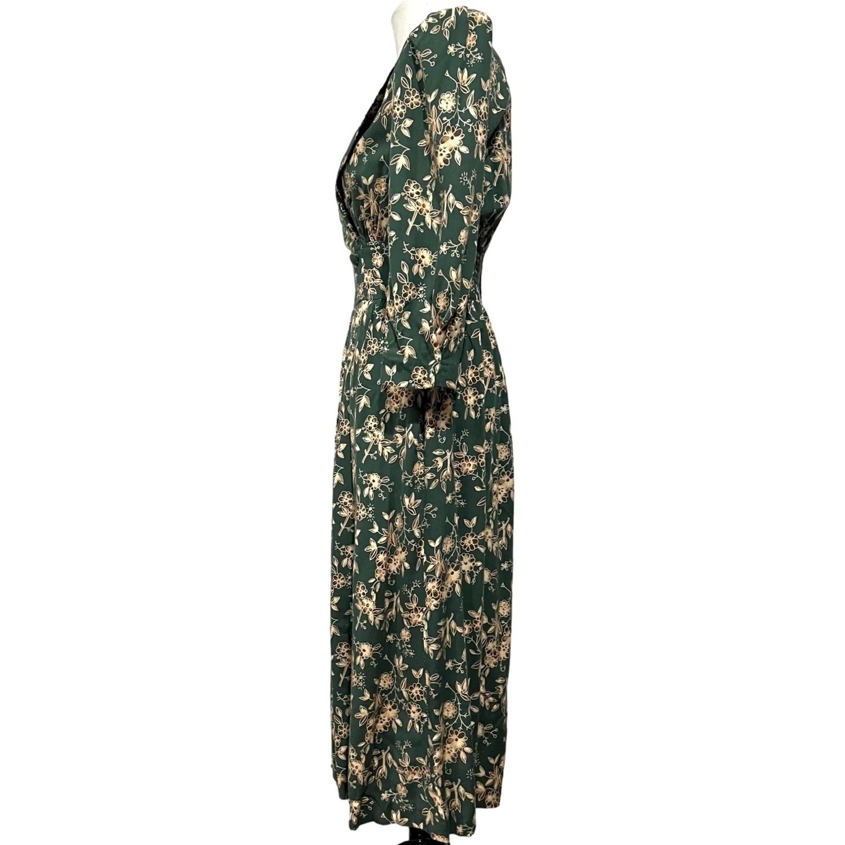 L.G.R VINTAGE L.G. Star Green Floral Midi Dress Collar Pleated Shoulders Women’s Sz 8 Dress Women Green Floral Midi L.G. Star Vintage Size 8 Size M / US 6-8 / IT 42-44 - 5 Thumbnail