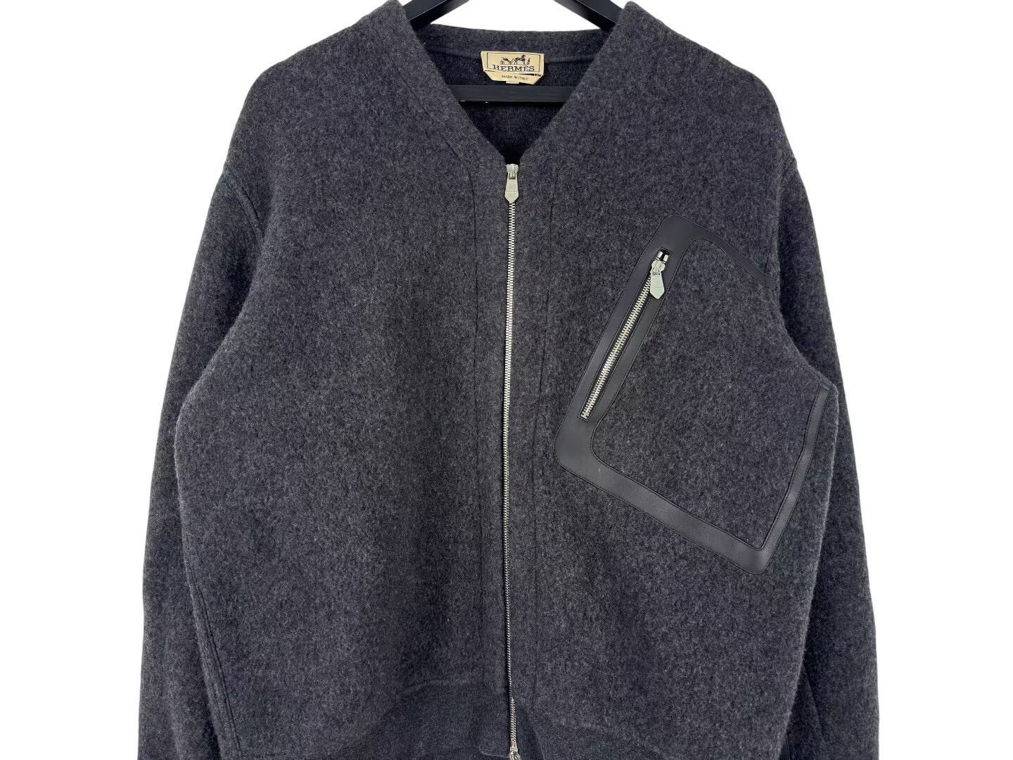 Hermes Hermes Dark Gray Cashmere Blend Leather Trim Jacket Size US XXS / EU 40 - 3 Thumbnail