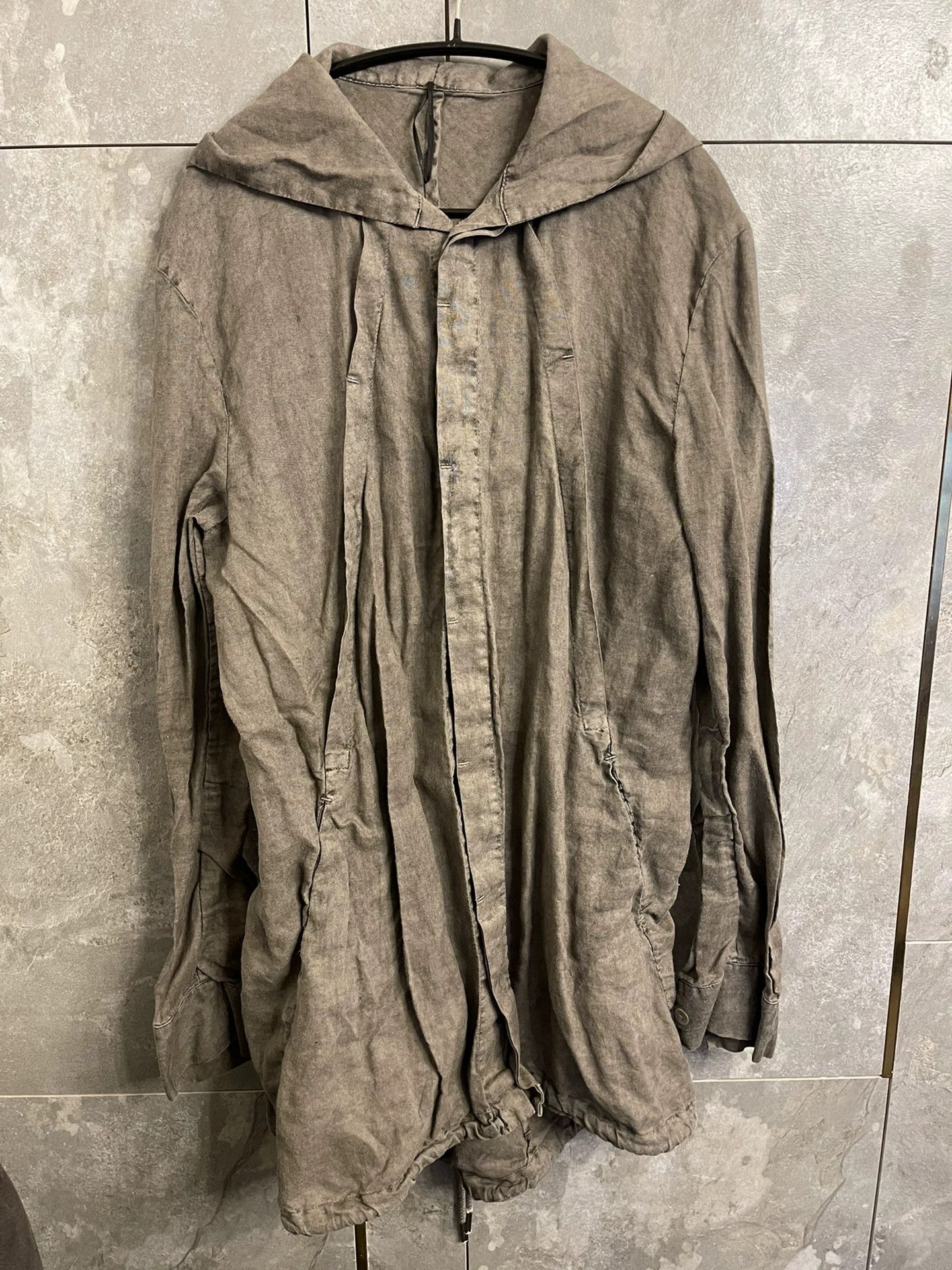 oversized khaki linen coat with large collar