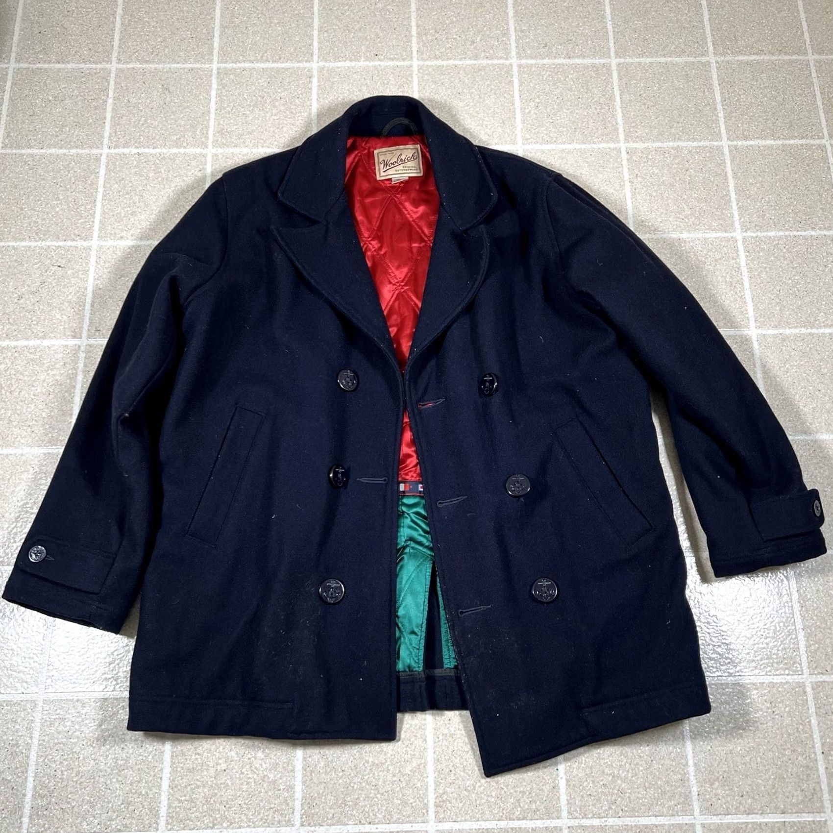 Vintage RARE WOOLRICH MEN NAVY DOUBLE BREASTED WOOL PEA COAT JACKET LINED MEDIUM Blue Wool Size US M / EU 48-50 / 2 - 4 Thumbnail