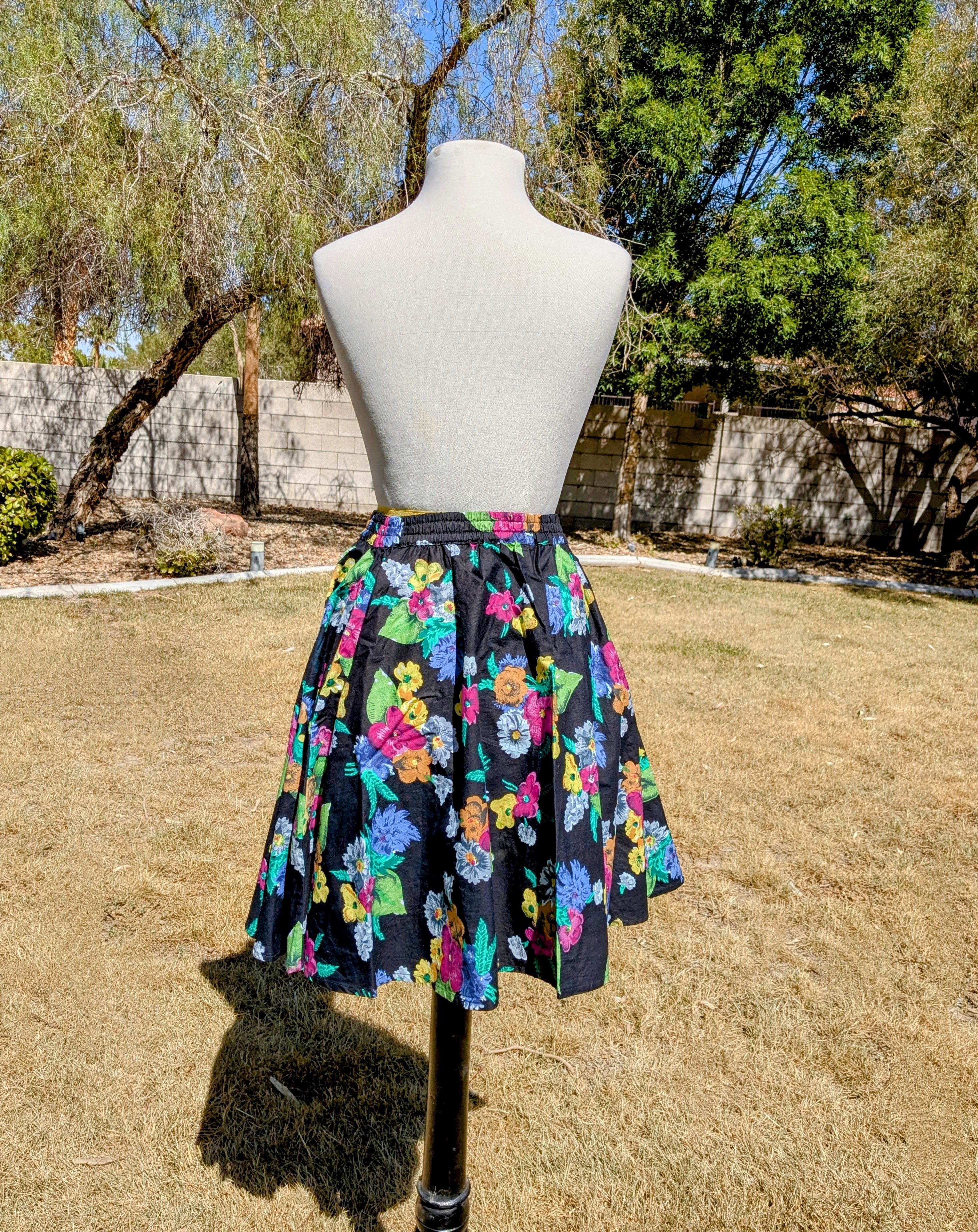 Designer Floral Elastic Waist VTG 1980's Little Sister Skirt Size 24" / US 00 / IT 34 - 5 Thumbnail