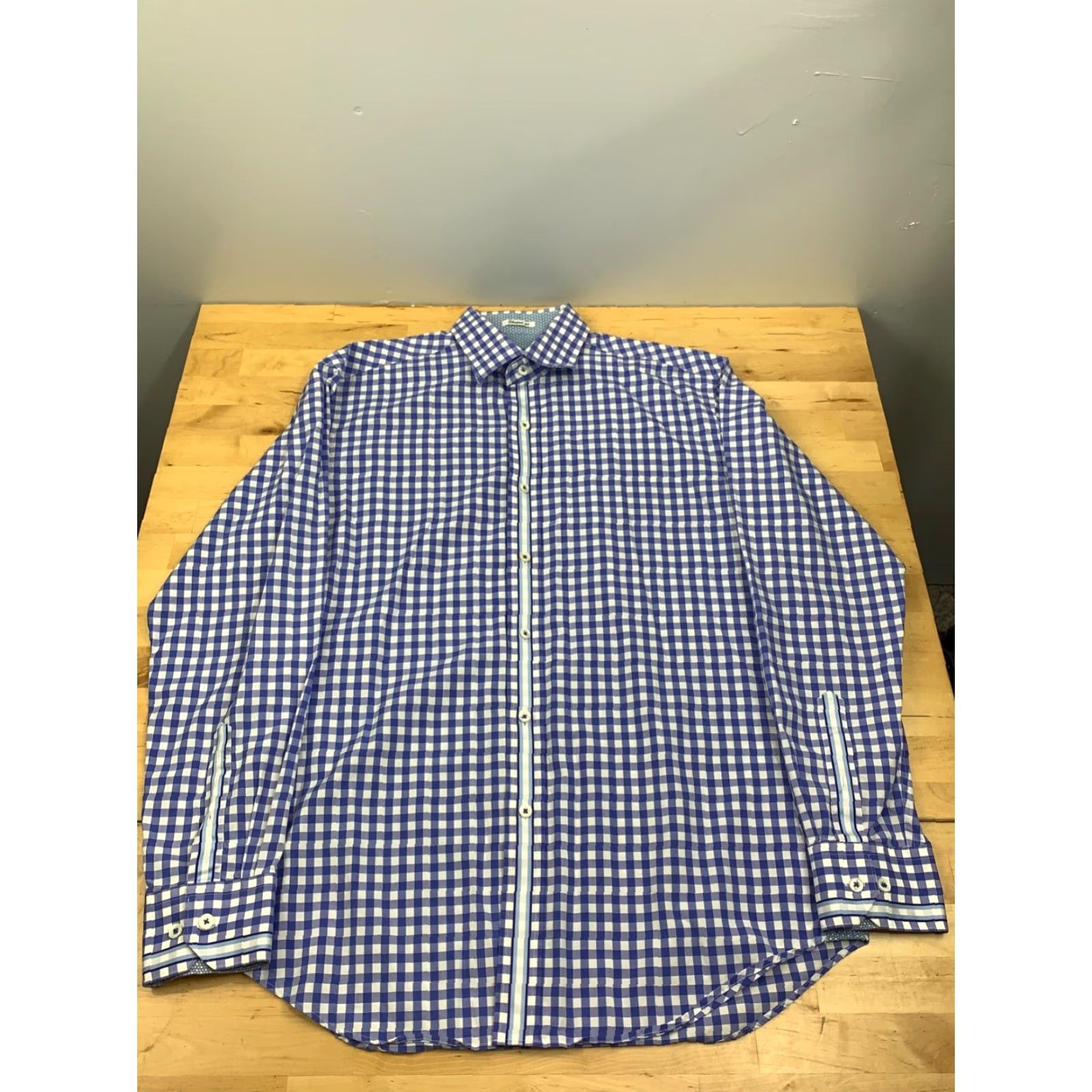 BUGATCHI Bugatchi Uomo Button-Down Shirt M Blue Checks Long Sleeve Shirt Mens Size US M / EU 48-50 / 2 - 2 Thumbnail