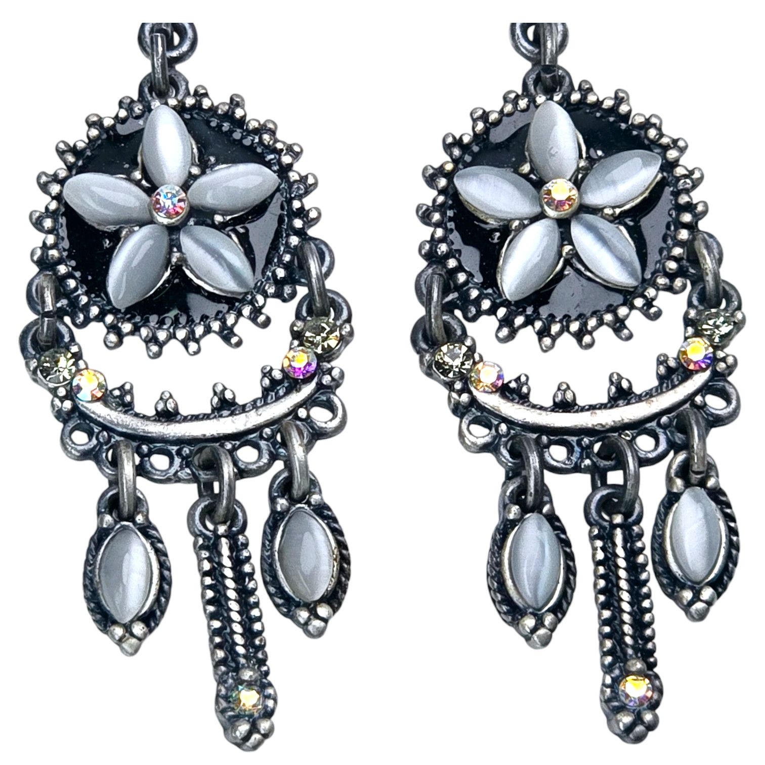 Other Landau Chandelier Dangle Earrings Silver Tone Crystal Daisy Size ONE SIZE - 3 Thumbnail