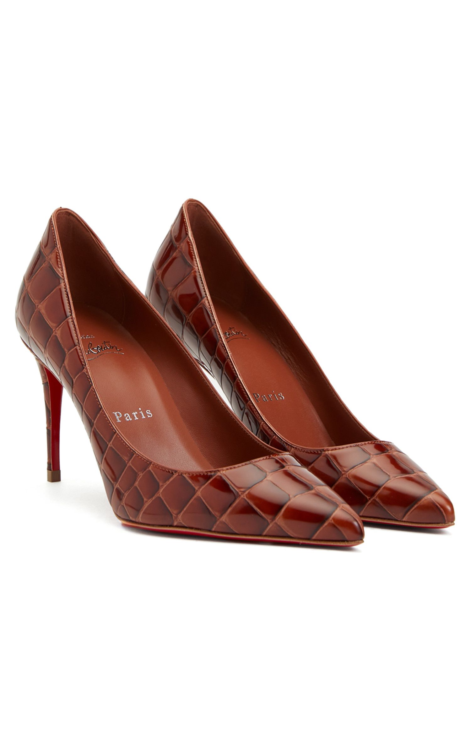 CHRISTIAN LOUBOUTIN Kate brown alligator embossed pumps 10