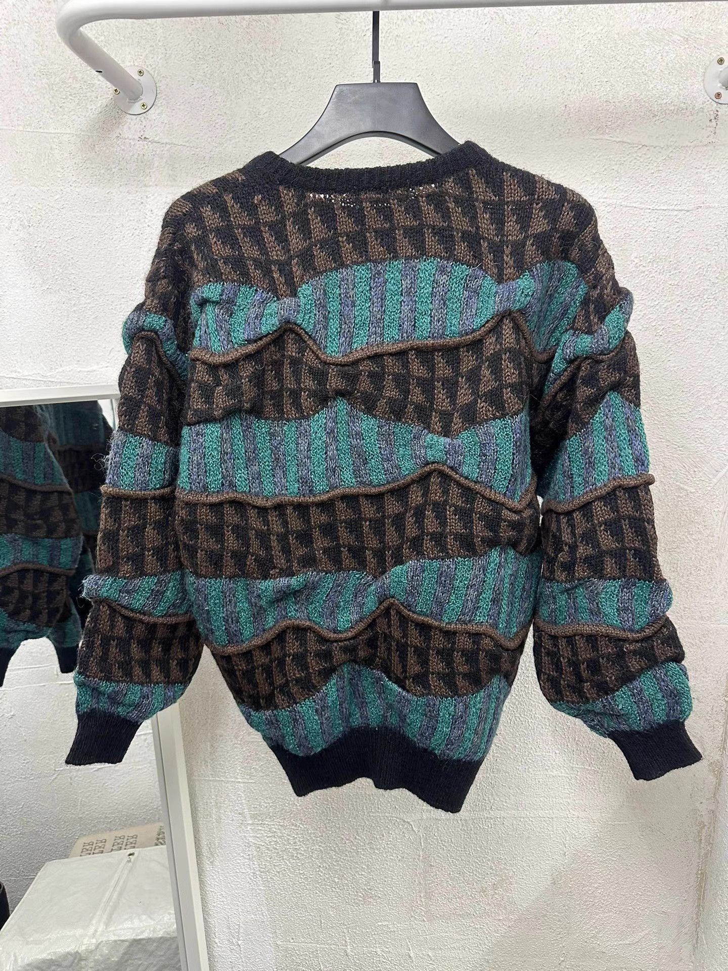 Issey Miyake Blue Patterned Knit Sweater Size L Size US L / EU 52-54 / 3 - 6 Thumbnail
