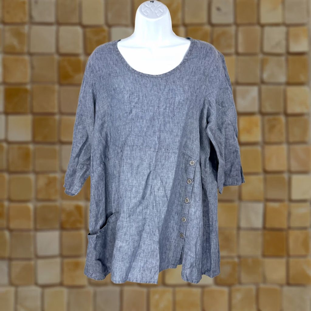 FLAX FLAX Tunic Top Womens Blue 3/4 Sleeve Linen Flax Plus S Tunic Womens Blue 3/4 Sleeve Pullover Size S / US 4 / IT 40 - 1 Thumbnail
