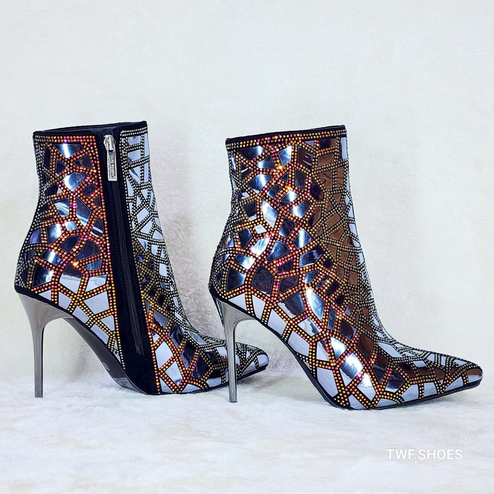 Other Kracked Shiny Silver Gold Iridescent Rhinestone High Heel An Size US 11 / IT 41 - 4 Thumbnail