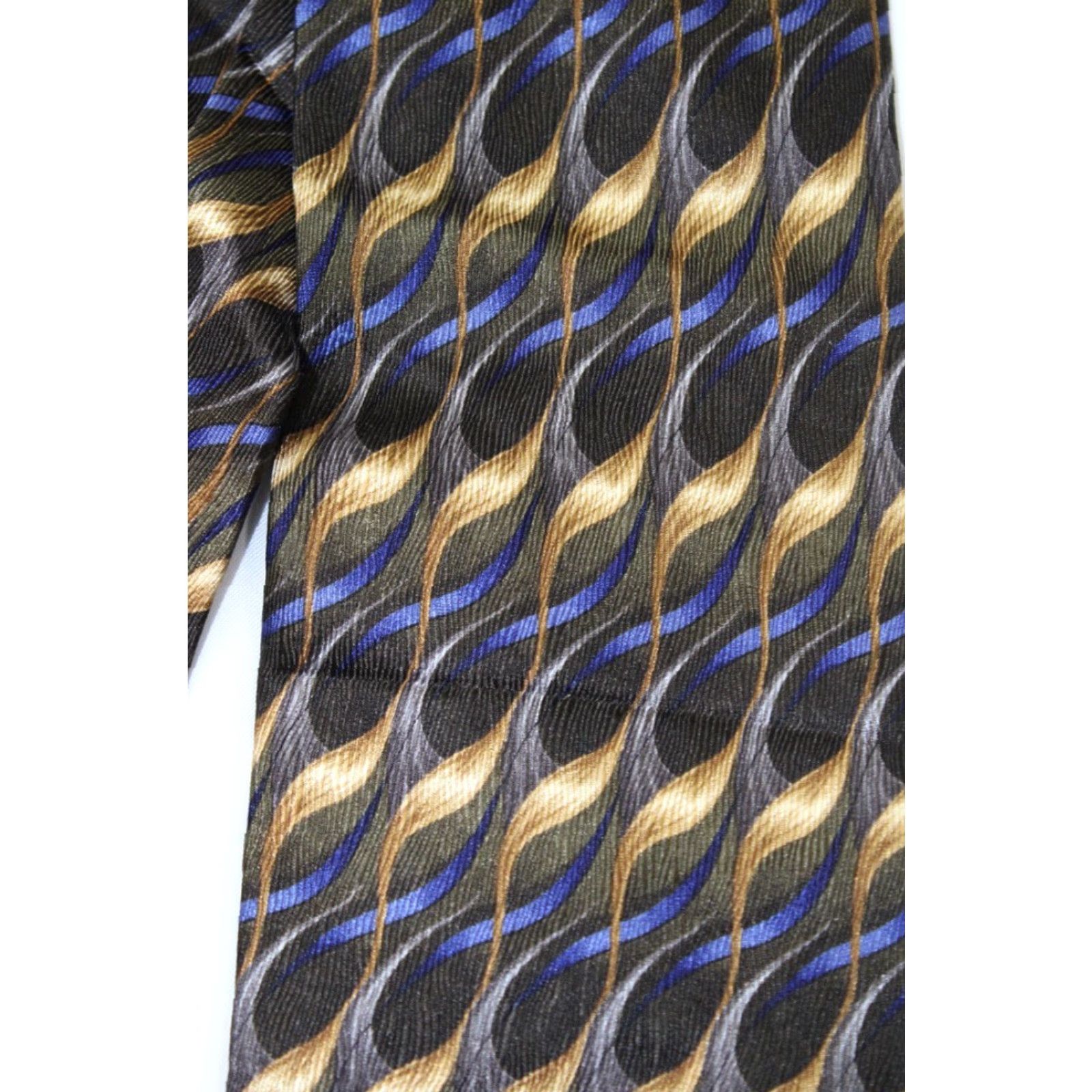 Vintage JZ Richards Silk Necktie Men’s Black Gold Blue Flames tie Extra Long Preppy USA Size ONE SIZE - 3 Thumbnail