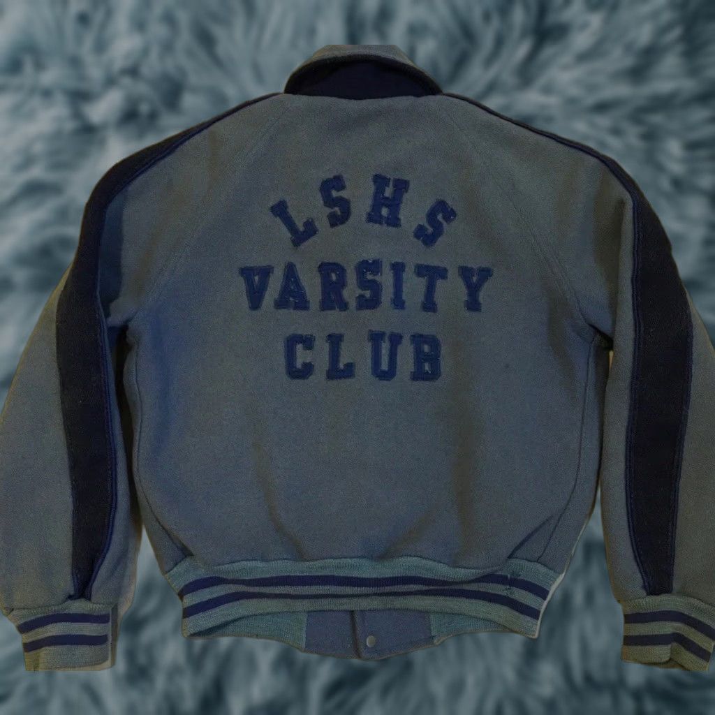 Vintage Vtg 60s Faded Varsity Letterman Jacket 36 USA Wool Blue Striped Bomber Jacket Mens 60s 70s Grunge Football Track PE University School California LSHS Size US XXS / EU 40 - 1 Thumbnail