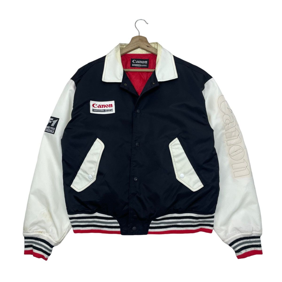 image of Vintage Canon Staff X F1 Grand Prix In Suzuka Bomber Jacket in Black, Men's (Size Medium)