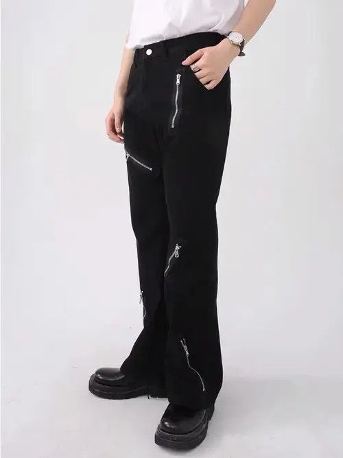 Designer × Vintage Black Zip Punk Pants Size US 32 / EU 48 - 2 Thumbnail