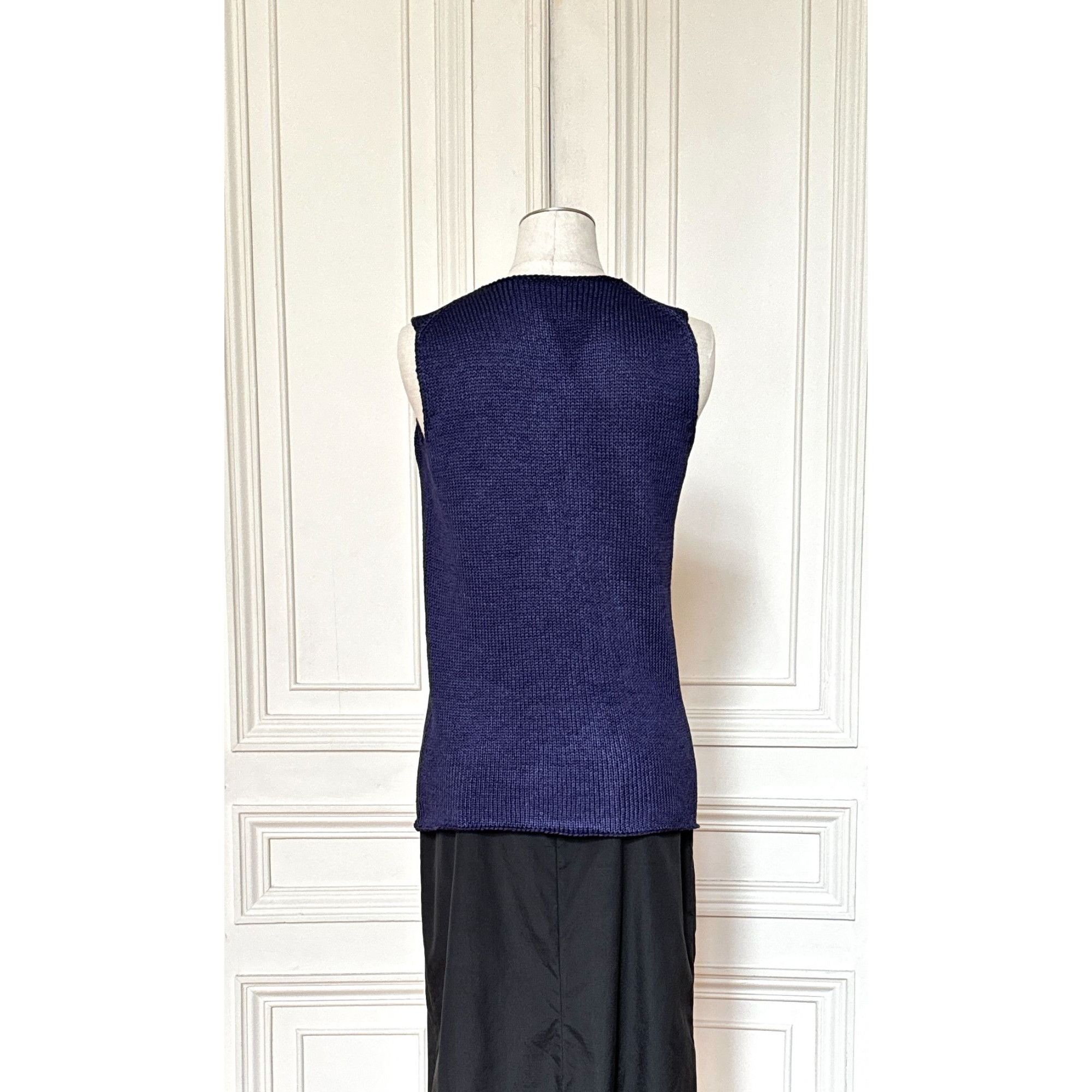 Hermes Martin Margiela Navy Silk Knitted Sleeveless Top Size S / US 4 / IT 40 - 4 Thumbnail