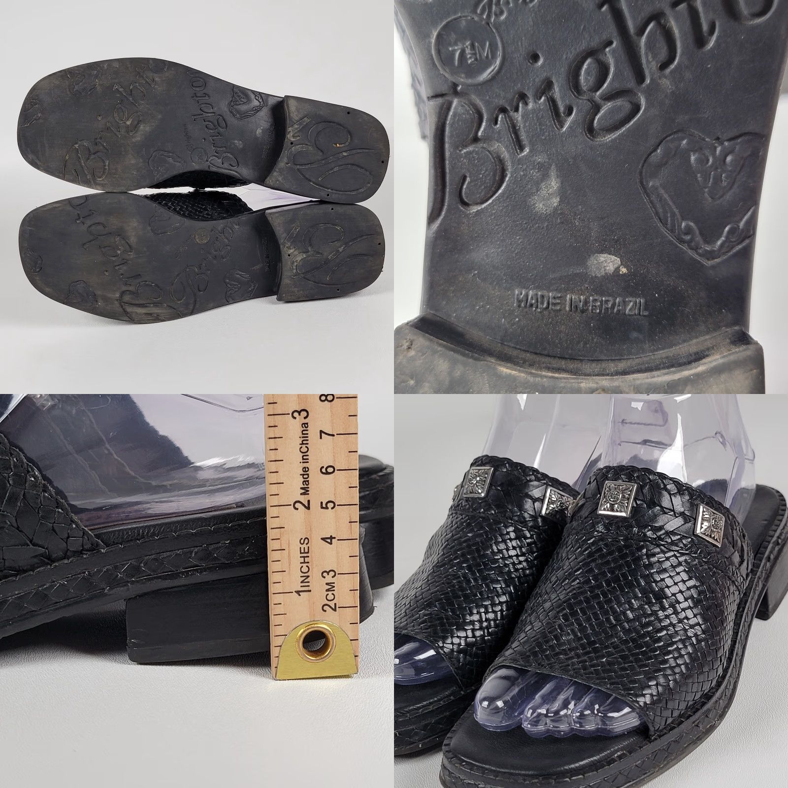 Brighton VINTAGE Brighton Braided Woven Black Leather Mule Sandals Size 7.5 M Womens Size US 7 / IT 37 - 8 Thumbnail