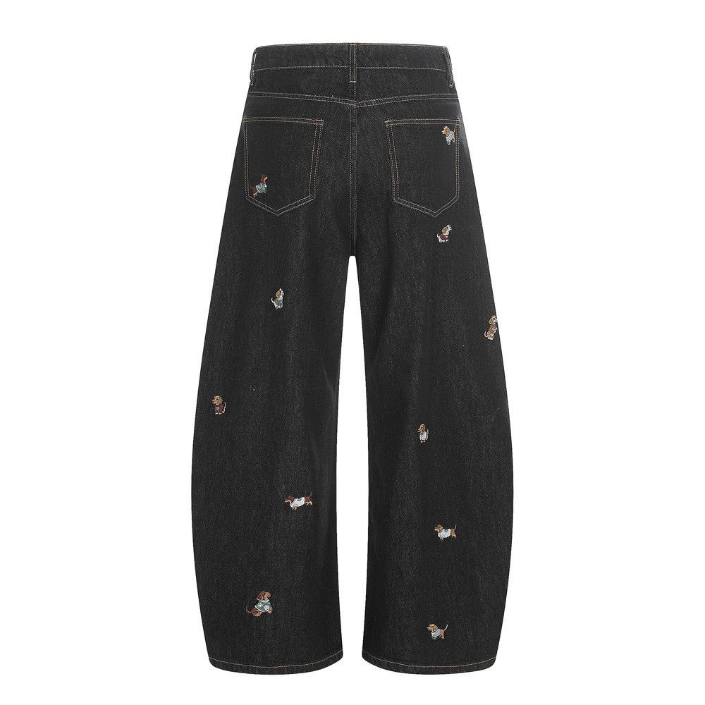 Jean Men's Cartoon Puppy Embroidery Curved-Leg Jeans Size US 32 / EU 48 - 2 Thumbnail