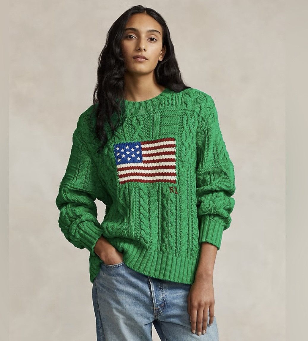 Polo Ralph Lauren Polo Ralph Lauren Aran-Knit Flag Cotton Sweater size M Size M / US 6-8 / IT 42-44 - 2 Thumbnail
