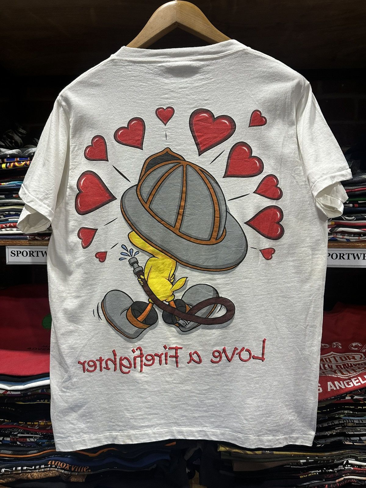 Cartoon Network Vintage 90s Tweety Love A Firefighter Backhit Cartoon Tee Size US L / EU 52-54 / 3 - 2 Thumbnail