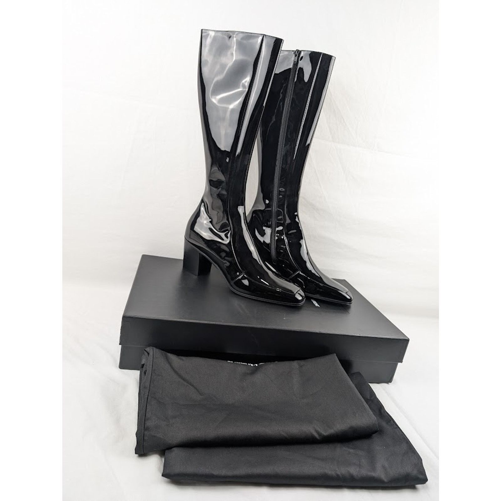 Saint Laurent Paris o1rshd1 Vernice Softy Otto 70 Zipped High Boots in Nero Size US 9.5 / EU 42-43 - 19 Thumbnail