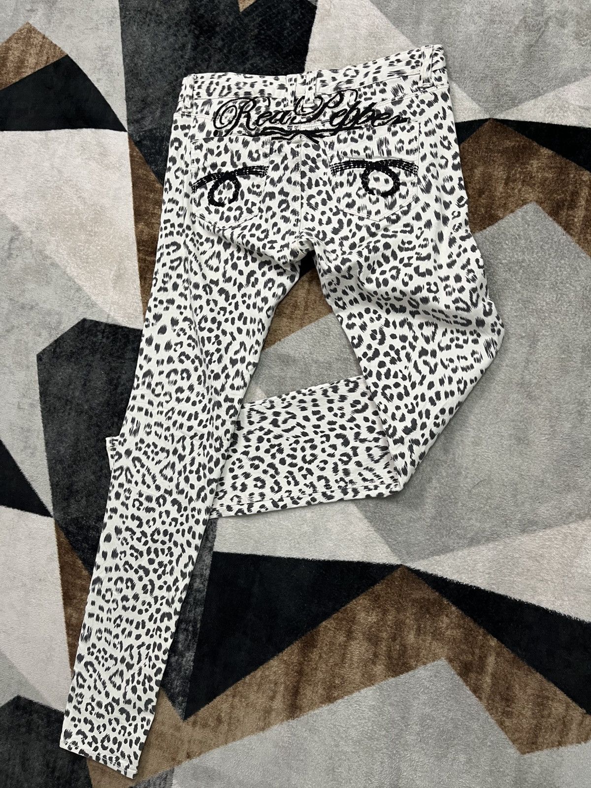 Hysteric Glamour Y2K Redpepper Japan Leopard Embroidered Vkei Punk Jeans Size US 31 - 3 Thumbnail