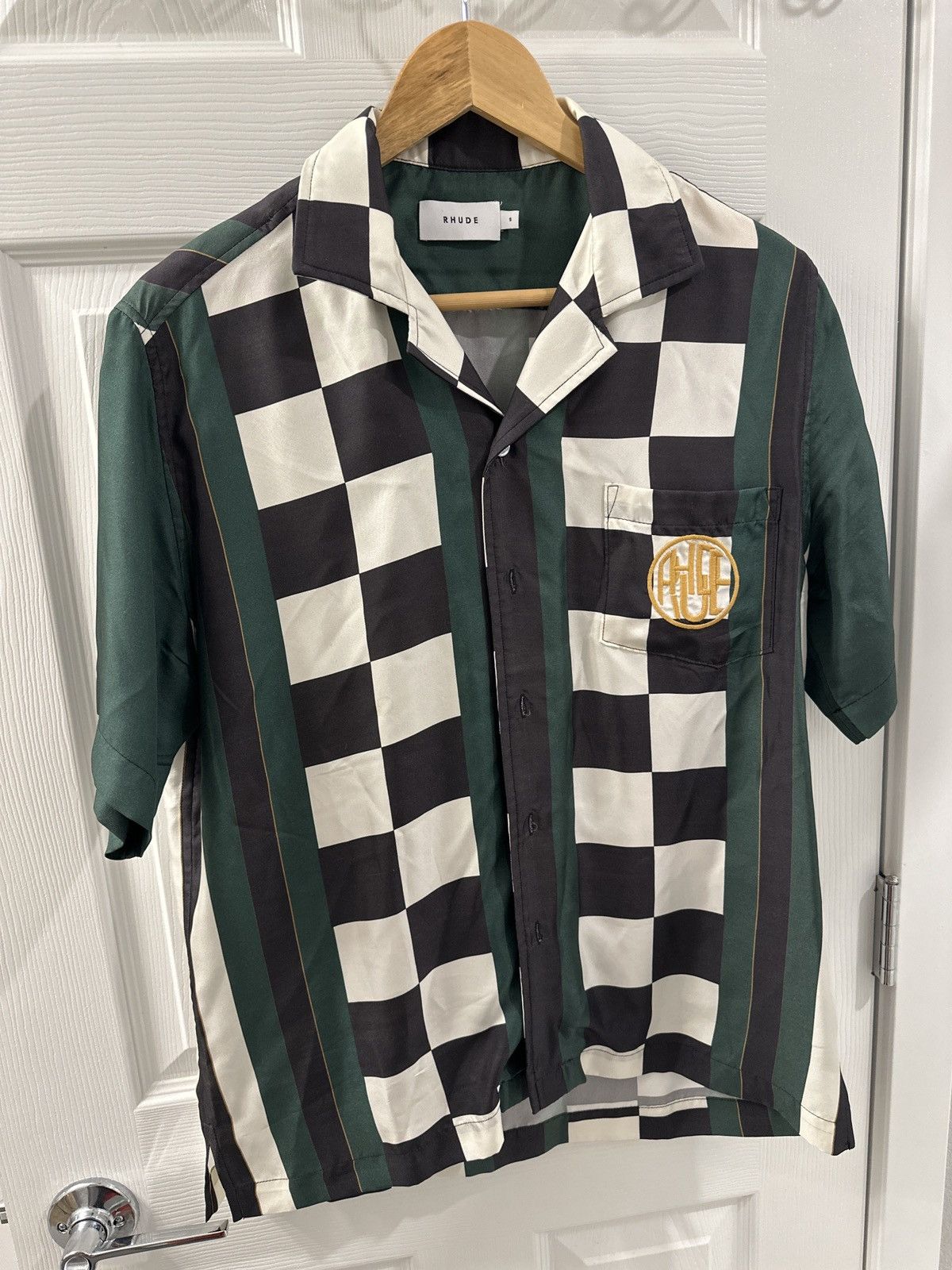 Image of Rhude Silk Button Up in Green, Men's (Size Small)