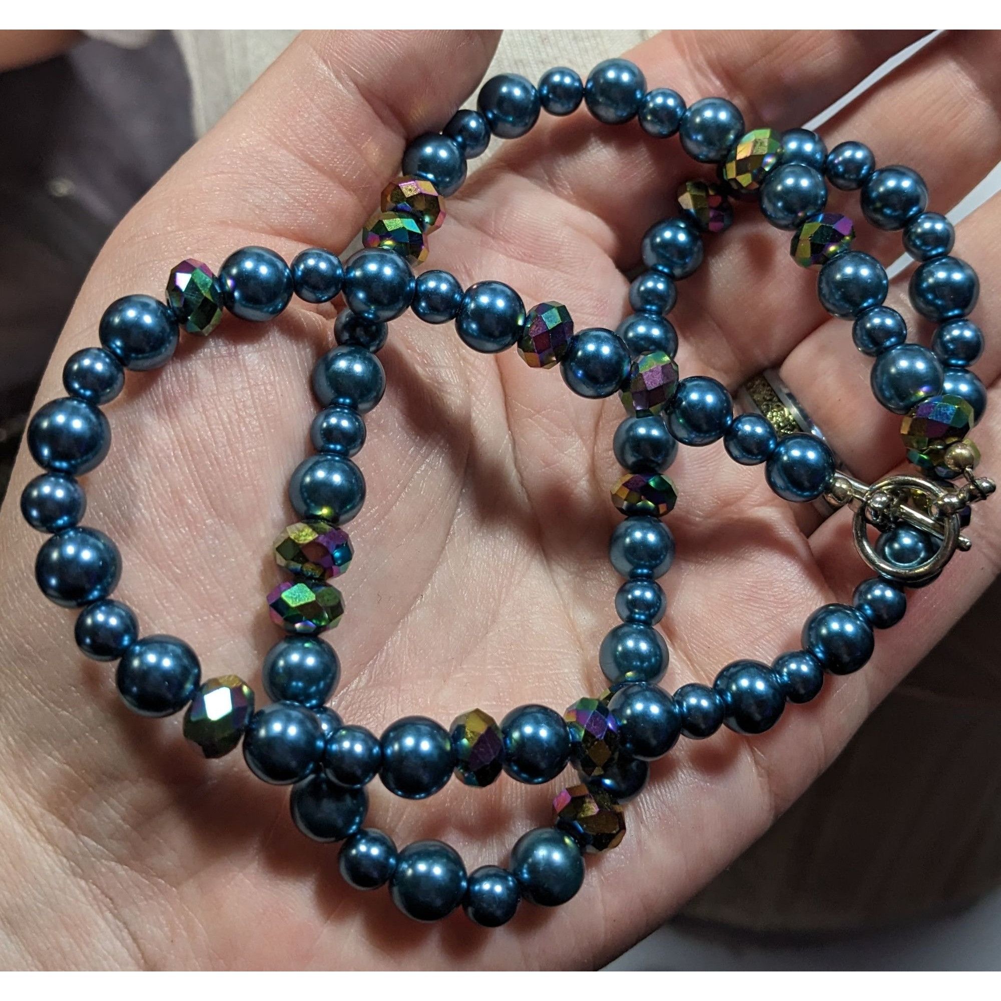 Handmade Handmade Mermaidcore Metallic Blue Faux Pearl And AB Glass B Size ONE SIZE - 4 Thumbnail