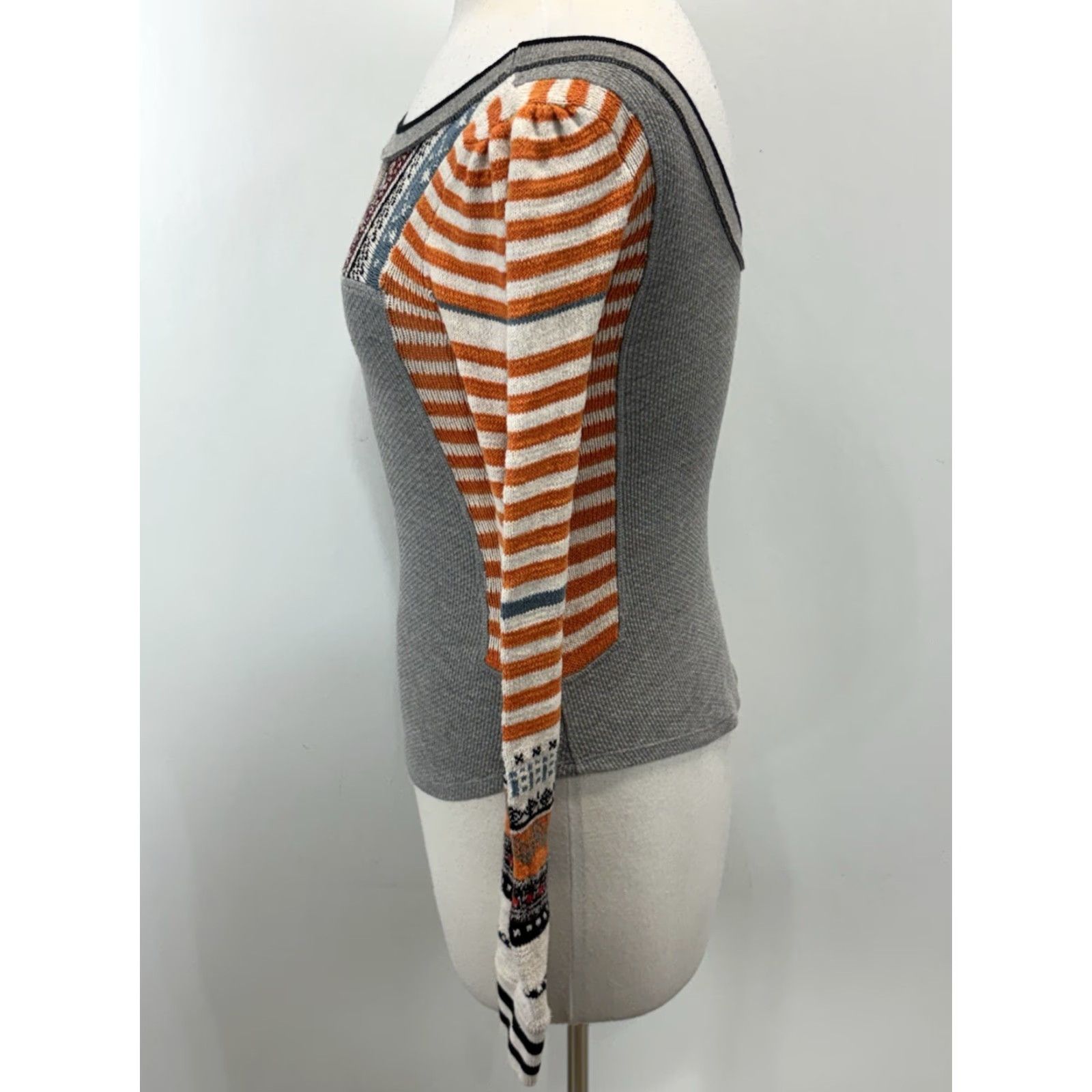 Free People Free People Top Women XS Orange Fair Isle Sweet Gal Thermal Sweater Relaxed Boho Size XS / US 0-2 / IT 36-38 - 2 Thumbnail