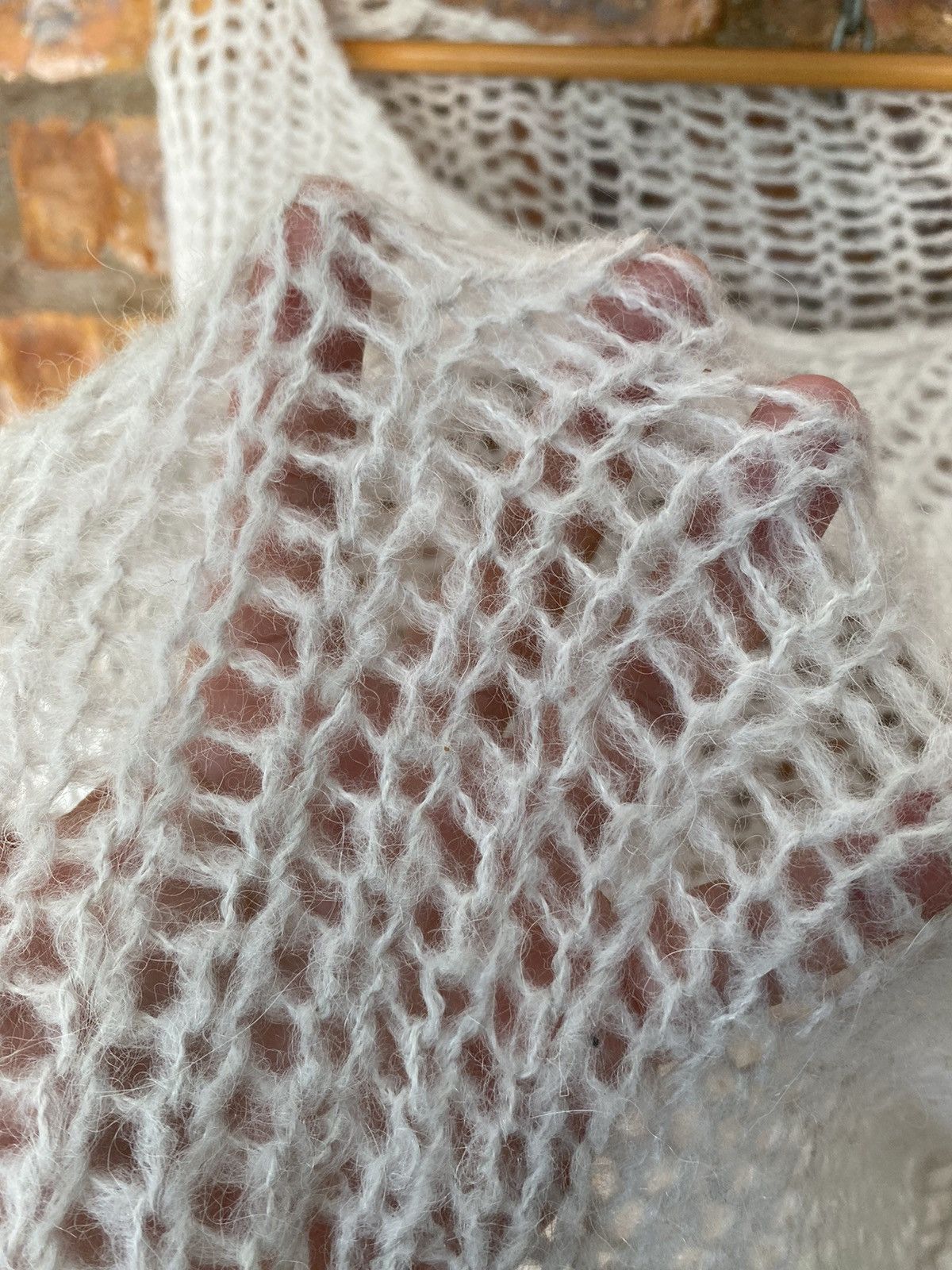 Japanese Brand 2000s KBF Japan Alpaca Spider web open knit mesh hoodie Size US M / EU 48-50 / 2 - 11 Thumbnail