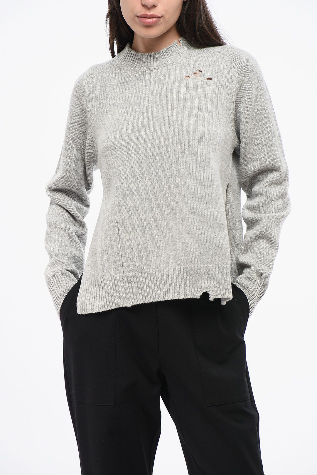 Maison Margiela og1mm0825 Distressed Effect Wool Sweater in Grey Size XL / US 12-14 / IT 48-50 - 1 Thumbnail