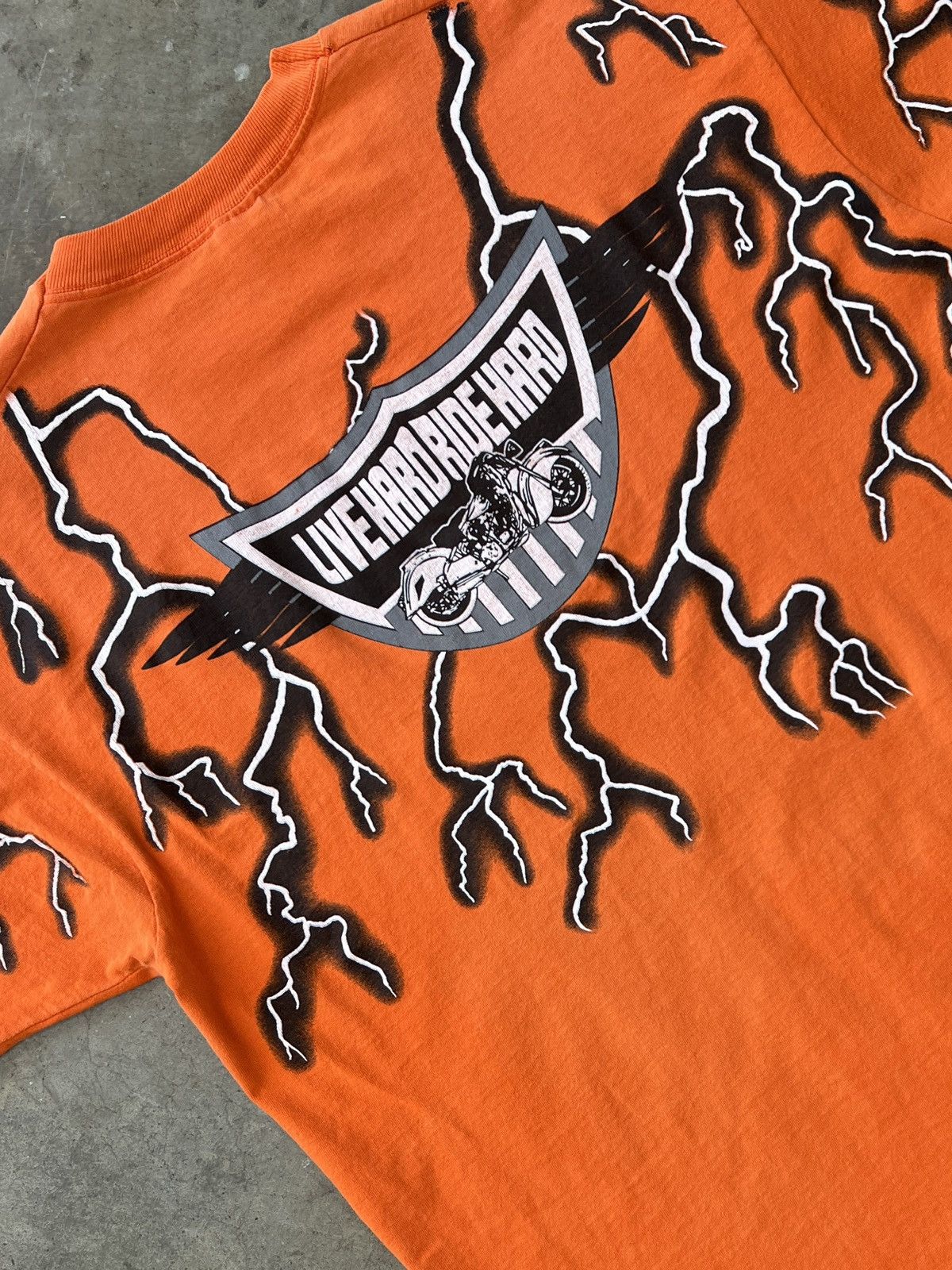 Harley Davidson × Vintage Vintage Live Hard Lightning Motorcycle Single Stitch Tee XL Size US XL / EU 56 / 4 - 4 Thumbnail