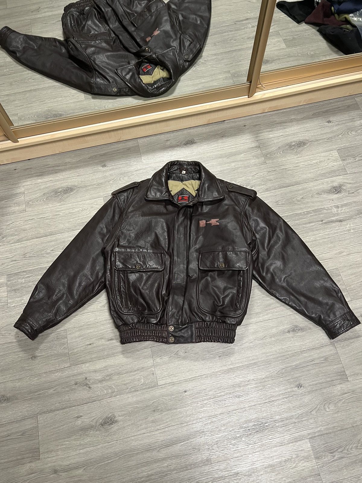 Kawasaki vintage leather aviator jacket