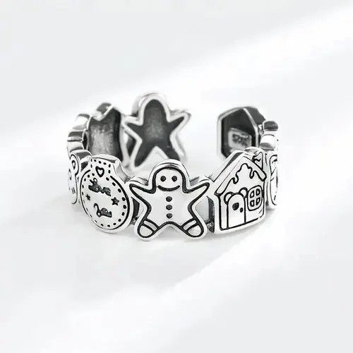 NO ID Retro Silver Color Cute Ghost Bear Adjustable Ring Size ONE SIZE - 4 Thumbnail