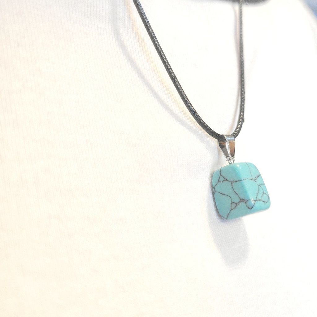 Handmade Natural Amazonite Crystal Cube Pendant Necklace Size ONE SIZE - 2 Thumbnail