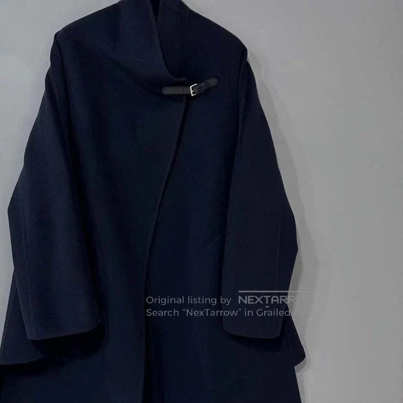 Hermes Hermes Navy blue leather buttoned cape-style cashmere coat Size XXS / US 00 / IT 34 - 2 Thumbnail