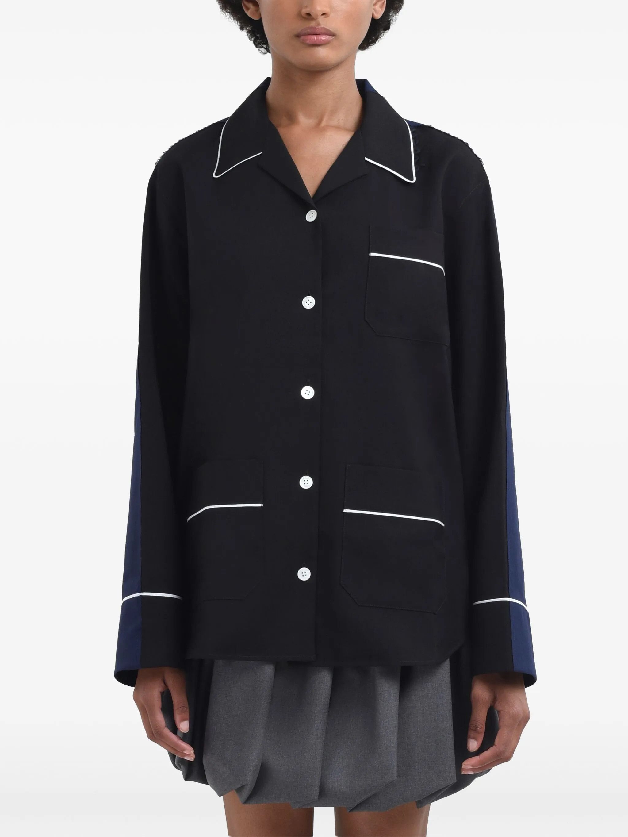 Marni o1s22i1n0525 Wool Shirt in Black Size S / US 4 / IT 40 - 2 Thumbnail
