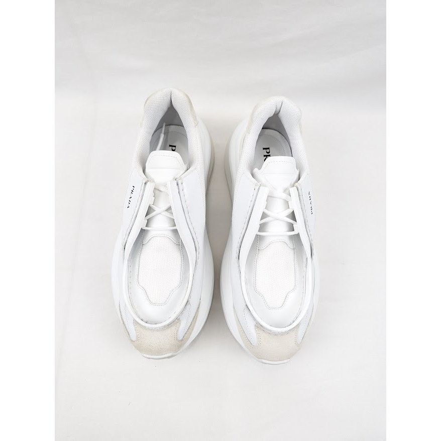 Prada o1rshd1 Brushed Leather Sneakers Bike Fabric Suede in White Size US 11 / EU 44 - 13 Thumbnail